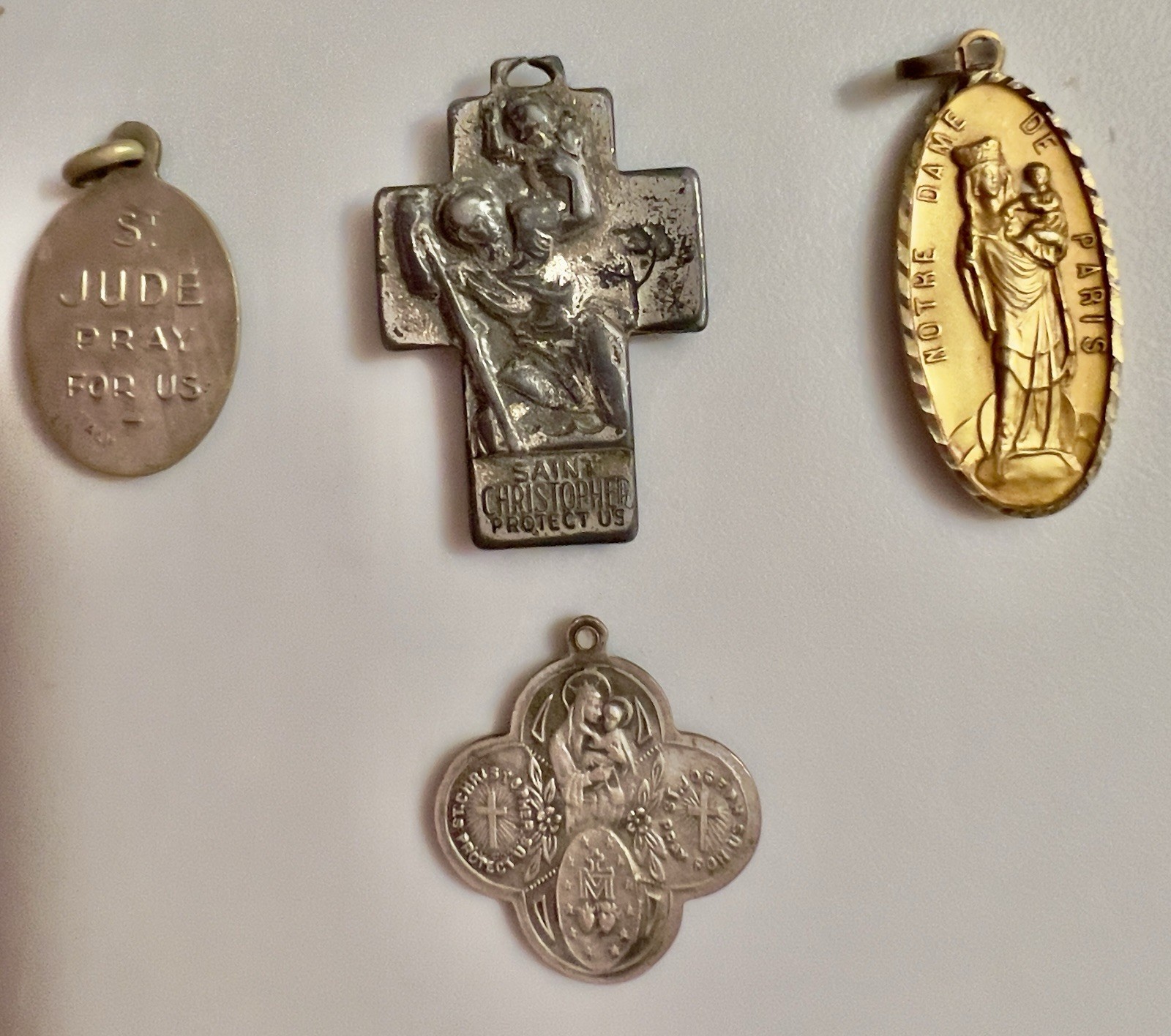 Vintage Lot of 4 Catholic Religious Medals St Christopher St Jude Notre Dame