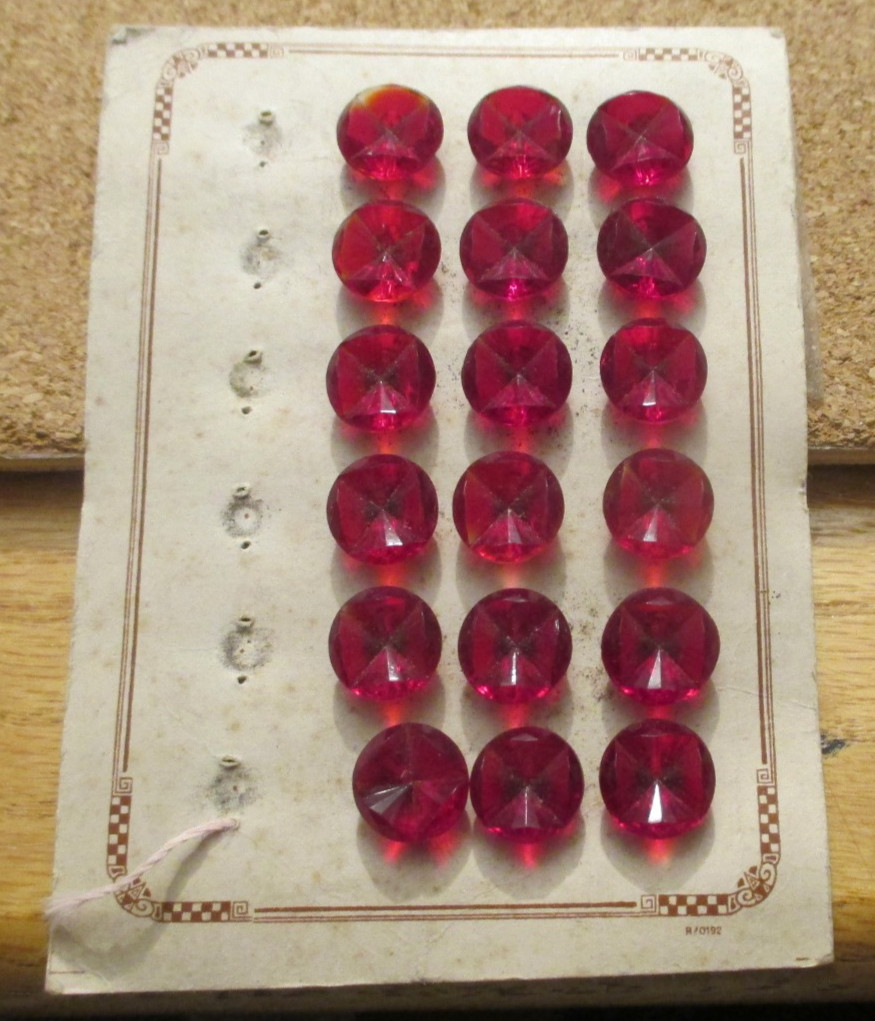18 - Czech Glass 3/4 Card Concave Red Depression Buttons  .475