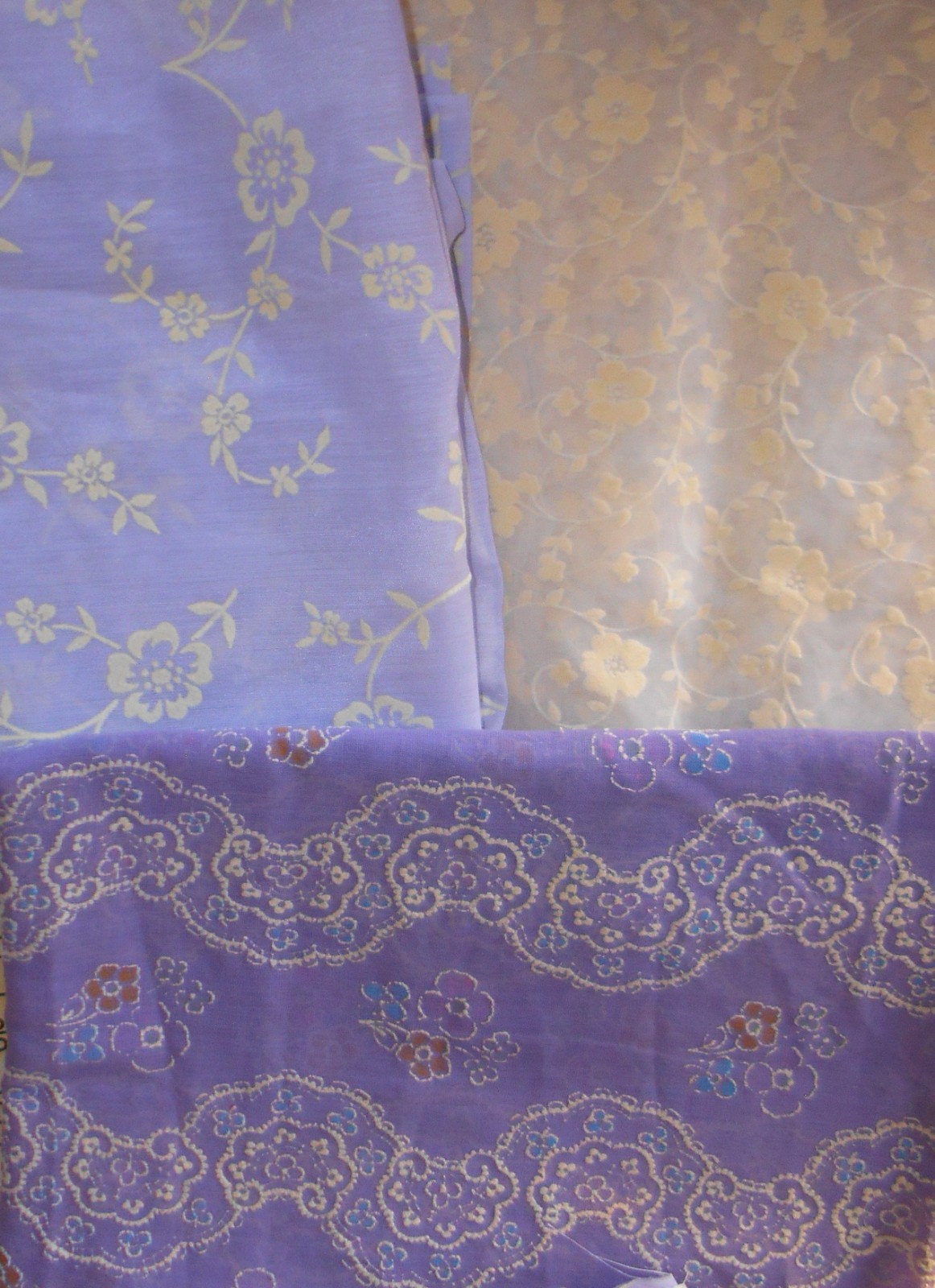 2+ Yards Total Square Inches Vintage Sheer Flocked Fabric- 3 Different Prints 2+ Yards Total Square Inches Vintage Sheer Flocked Fabric- 3 Different Prints