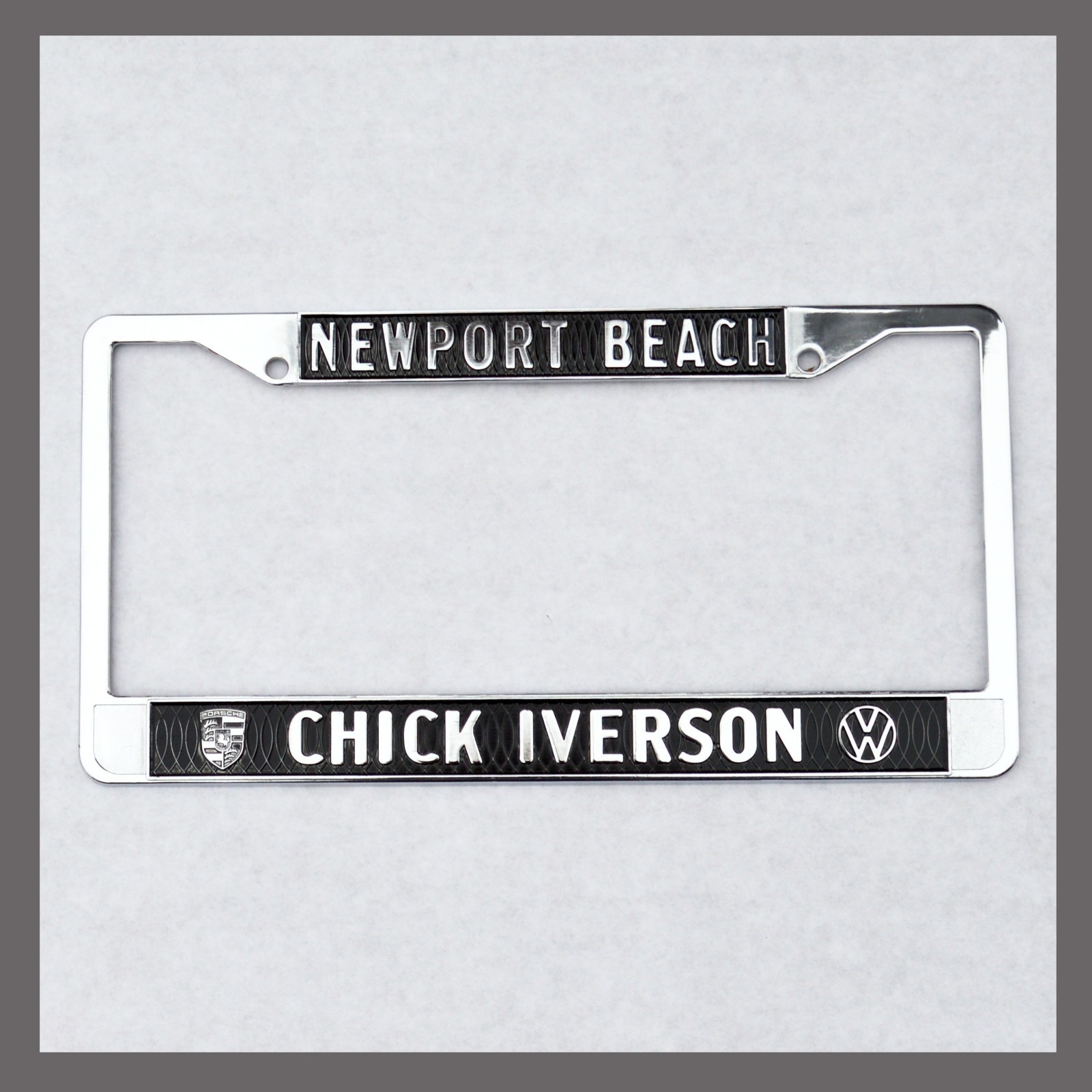 Chick Iverson Porsche VW Volkswagen License Plate Frame Newport Beach California Chick Iverson Porsche VW Volkswagen License Plate Frame Newport Beach California