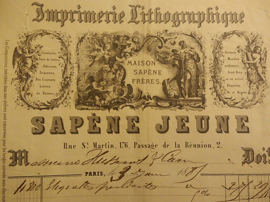 Paris Saint Martin Years 1881 Lithographic Printing House Sapene Jeune Invoice Paris Saint Martin Years 1881 Lithographic Printing House Sapene Jeune Invoice