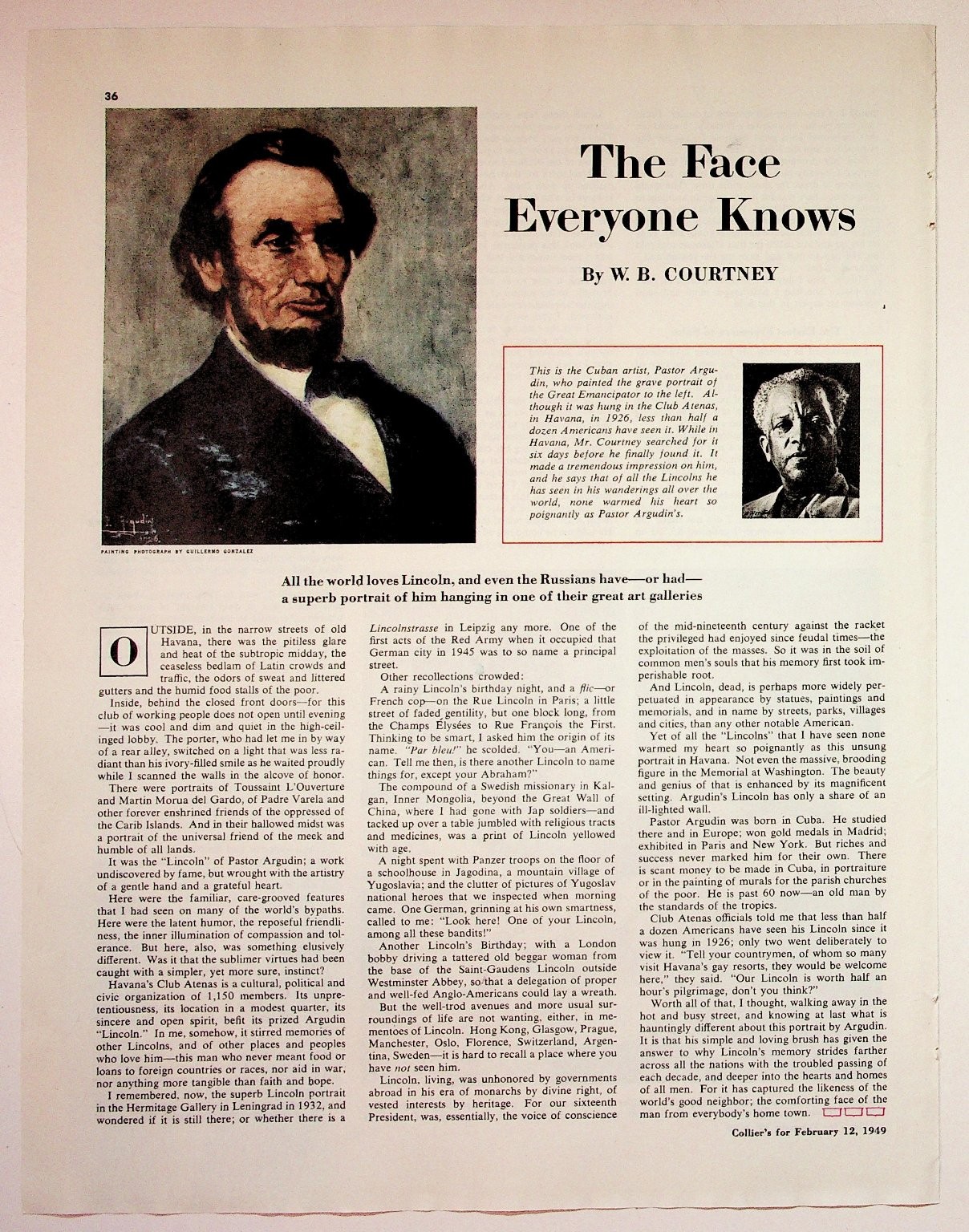 1949 Abraham Lincoln Pastor Argudin Collier\'s Magazine Article Print Ad 10x14 1949 Abraham Lincoln Pastor Argudin Collier\'s Magazine Article Print Ad 10x14