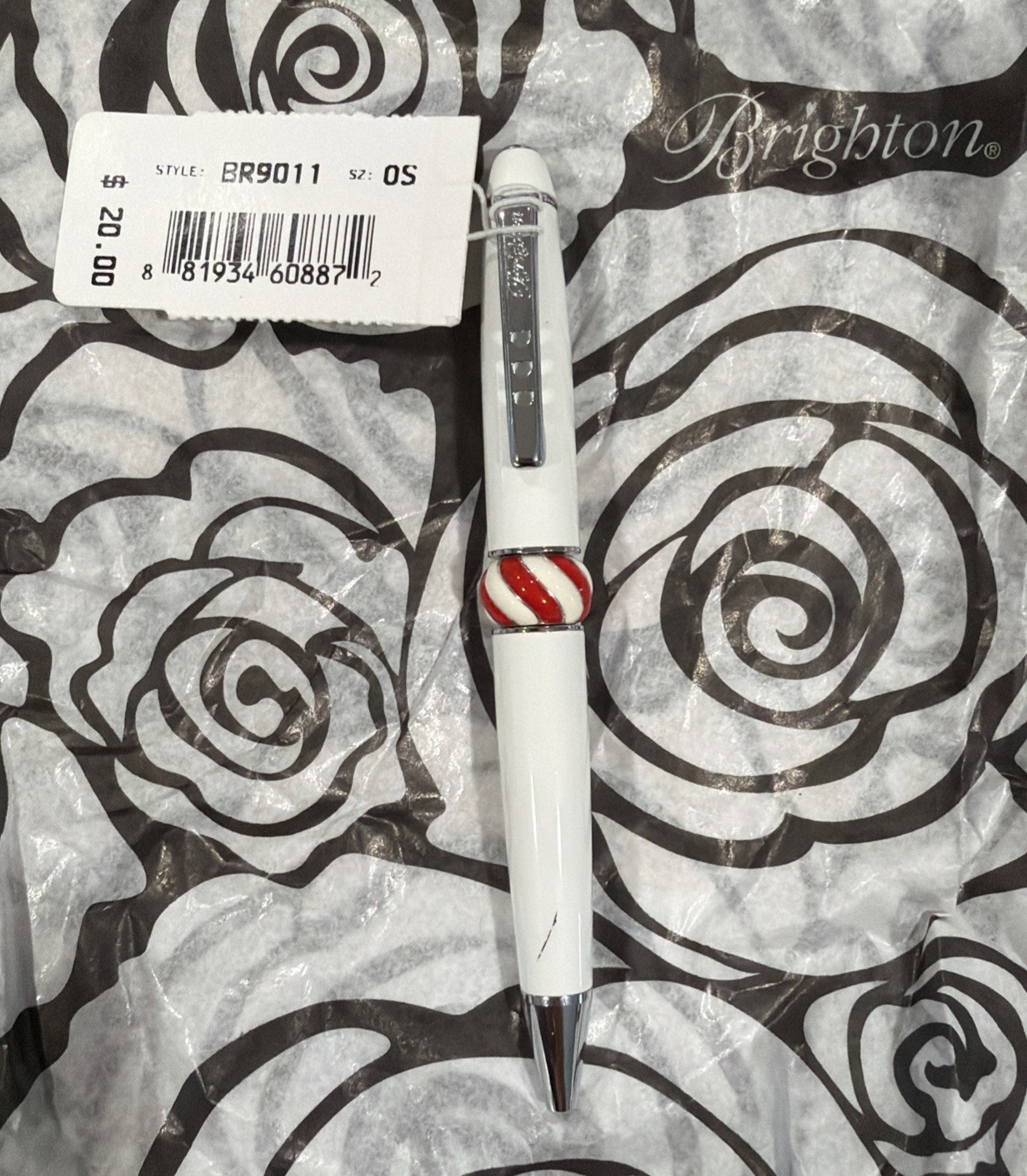 Brighton Pen Pal White Red Candy Cane Peppermint