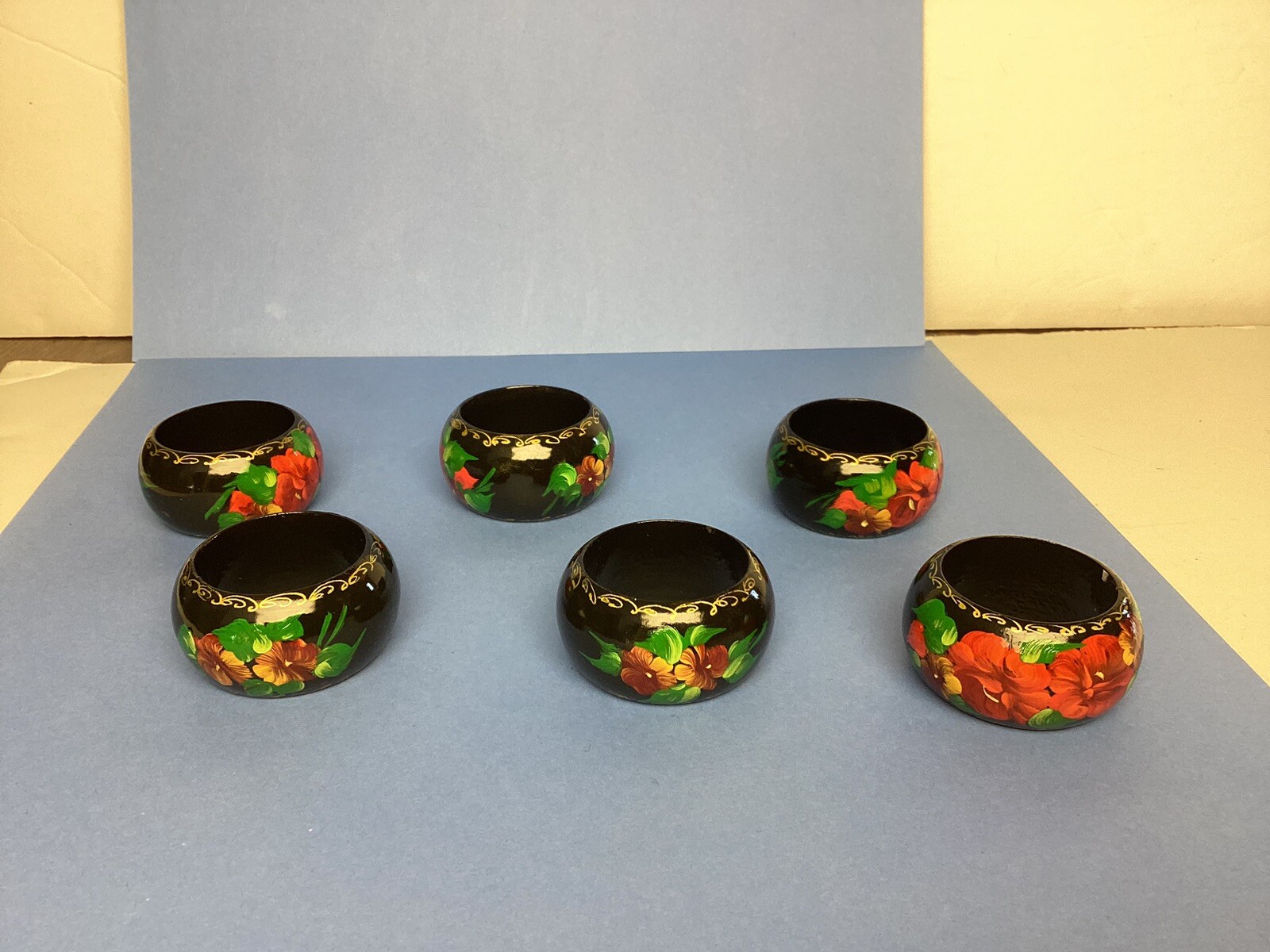 Handpainted black lacquer napkin rings Handpainted black lacquer napkin rings