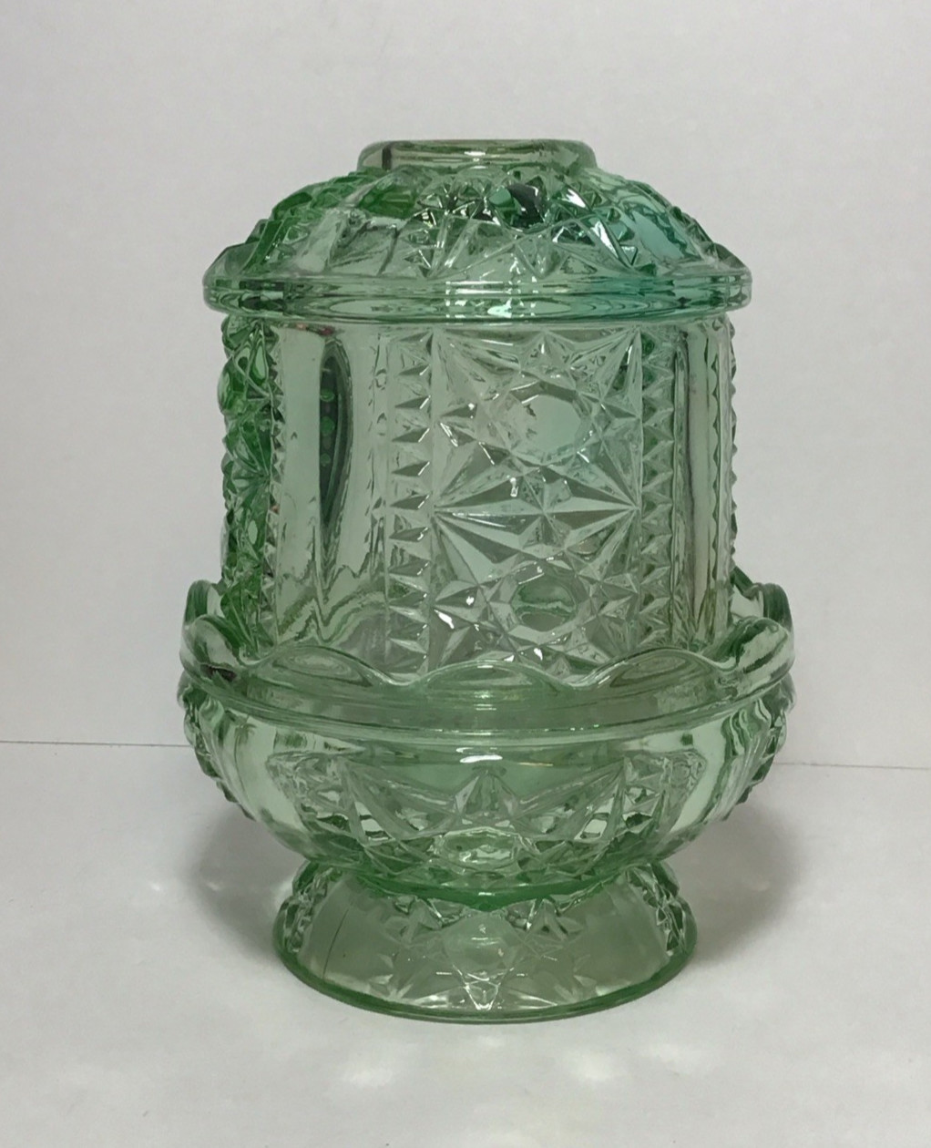 Vtg Indiana Glass Chantilly Mint Light Green Stars and Bars Fairy Lamp READ Vtg Indiana Glass Chantilly Mint Light Green Stars and Bars Fairy Lamp READ