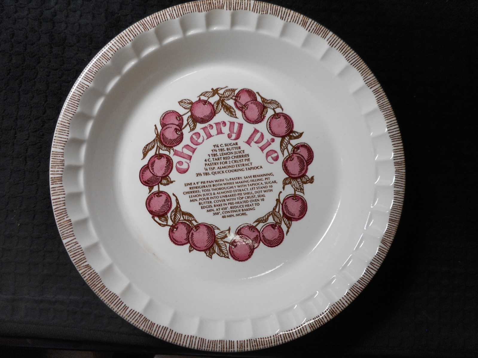 Vintage 1983 CHERRY PIE RECIPE Baking Plate Dish 11 Vintage 1983 CHERRY PIE RECIPE Baking Plate Dish 11