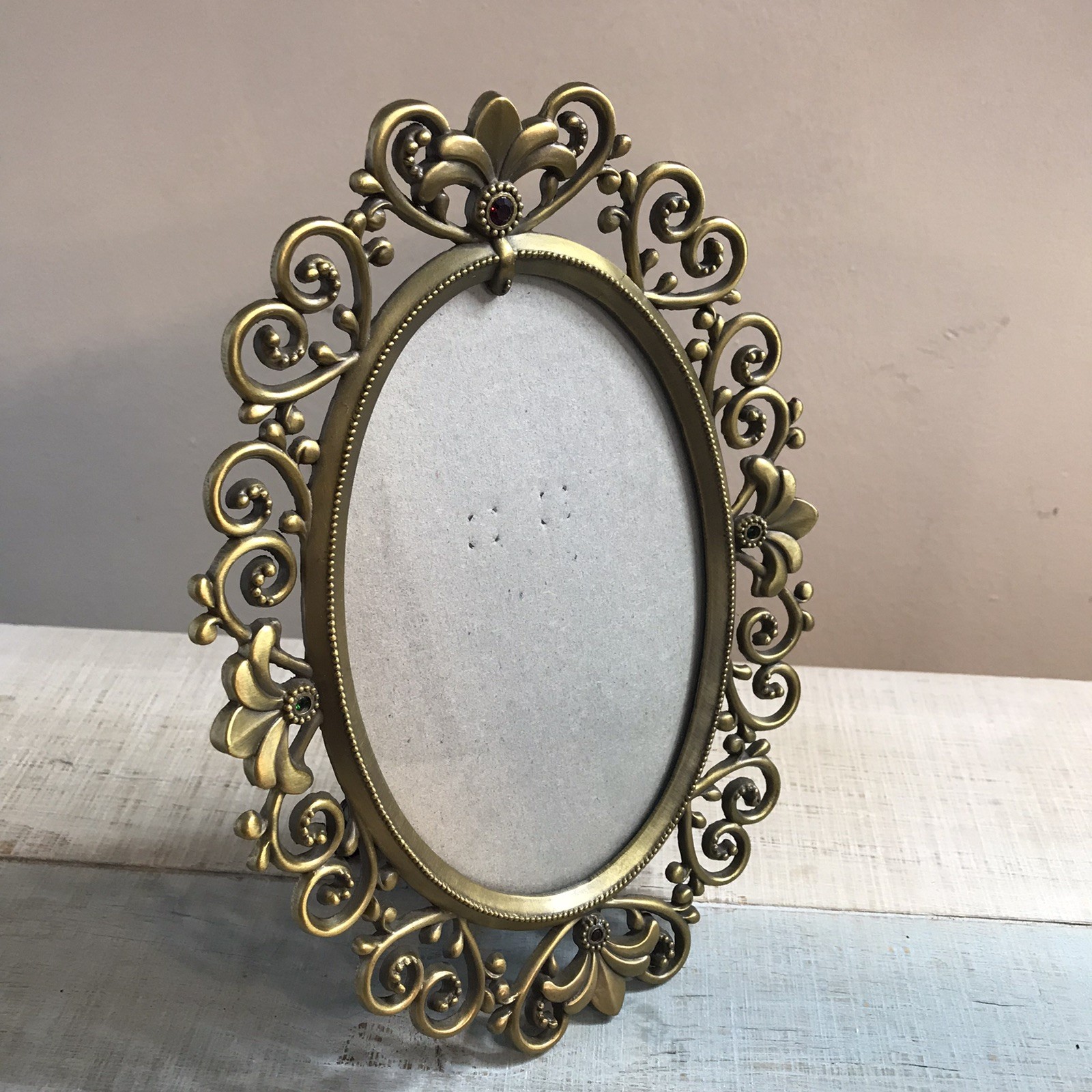 Vintage Carr Oval Photo Picture Frame Brass Ornate Jewel Victorian Regency 4X6