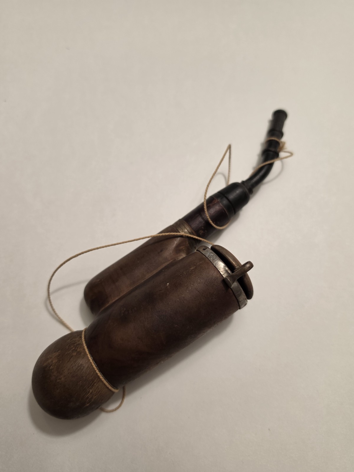 Antique German Forester Hunting Pipe Wooden Gesteinpfeife Pocket Windcap Case