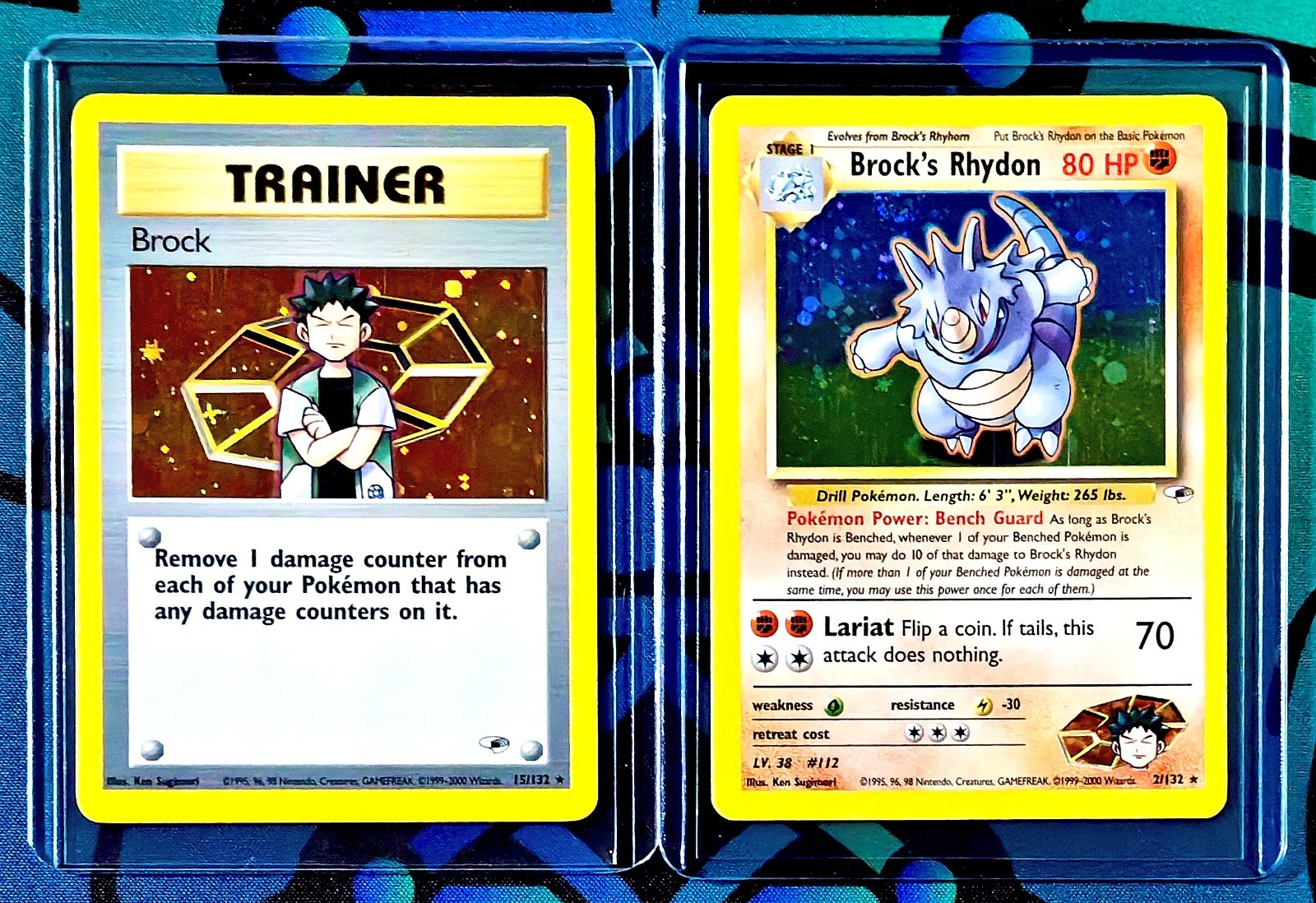 2000 Pokemon BROCK'S RHYDON Holo꩜ + BROCK Holo Set | Gym Heroes
