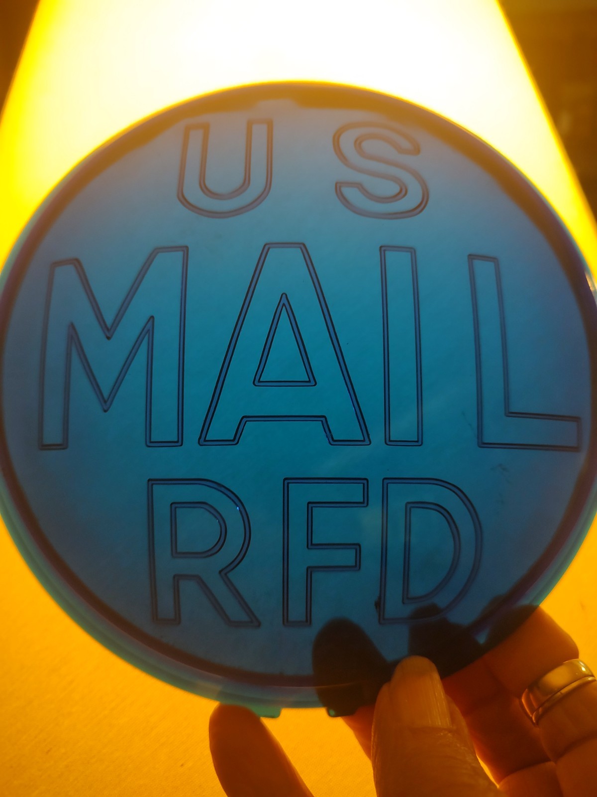 RARE ANTIQUE U S MAIL R F D cobalt lens cover 6.5 inches