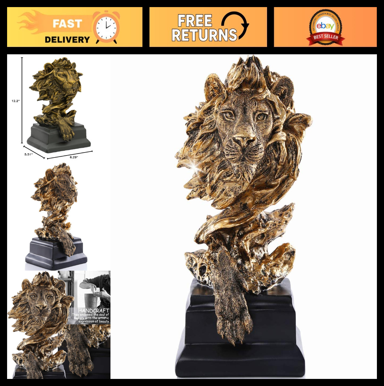 Majestic Sandstone Lion Statue - King of Beasts Collectible Figurine, Golden Fin Majestic Sandstone Lion Statue - King of Beasts Collectible Figurine, Golden Fin