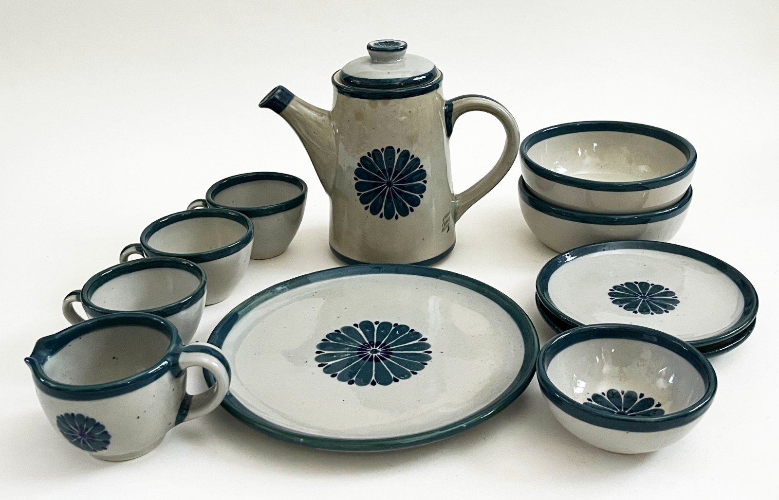 11 PCS MEXICAN TONALA ERANDI DINNERWARE POTTERY KEN EDWARDS GUADALAJARA BLUE ERA