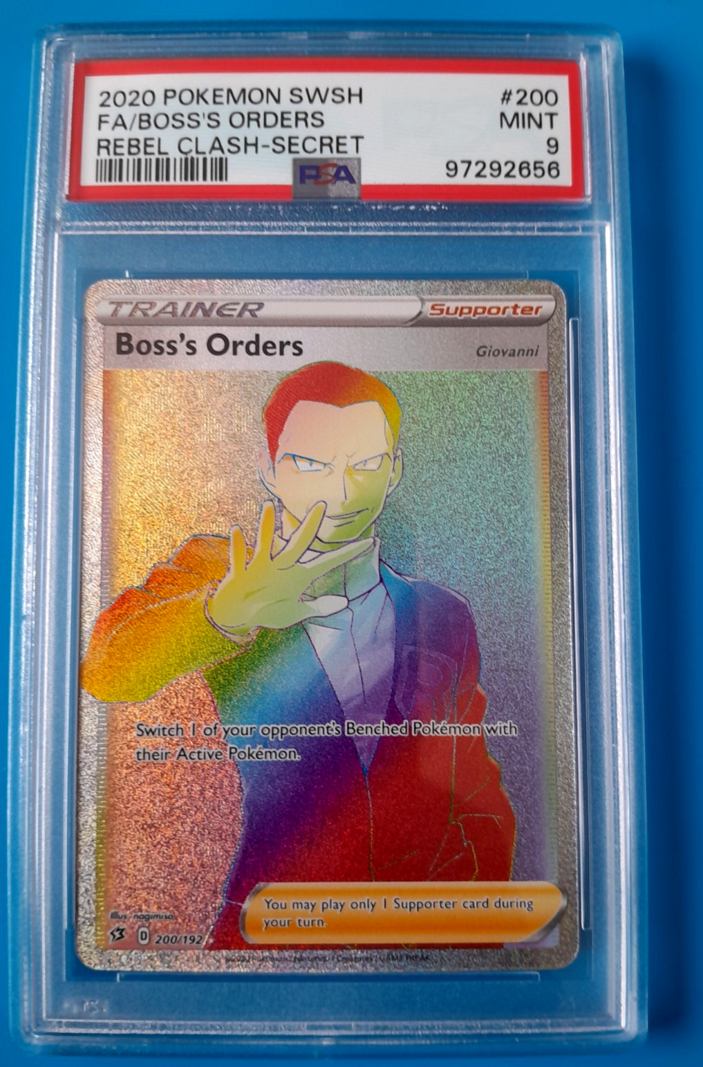 Pokémon Rebel Clash Boss\'s Orders Secret Rare 200/192 PSA 9 MINT Graded Pokémon Rebel Clash Boss\'s Orders Secret Rare 200/192 PSA 9 MINT Graded