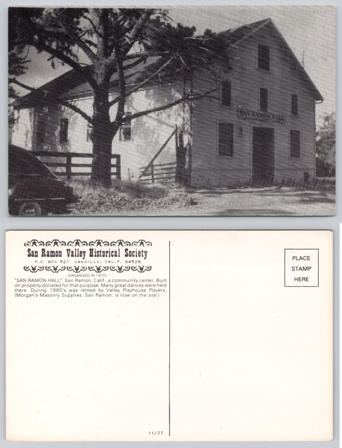 San Ramon Hall Postcard San Ramon CA Danville Valley Historical Society 1977