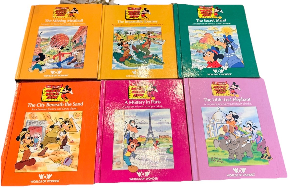 Vintage Disney Talking Mickey Mouse WOW 6 Book Lot Books Only No Tapes HC