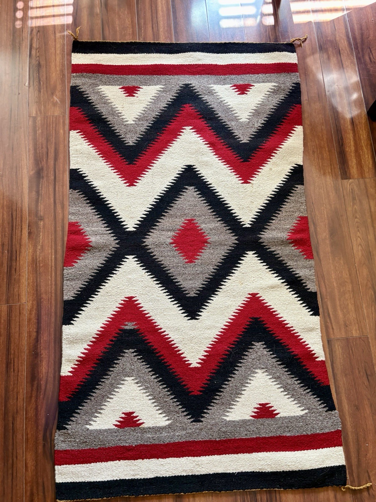 Vintage Wool Navajo Rug 31 X 55 Eye Dazzler.