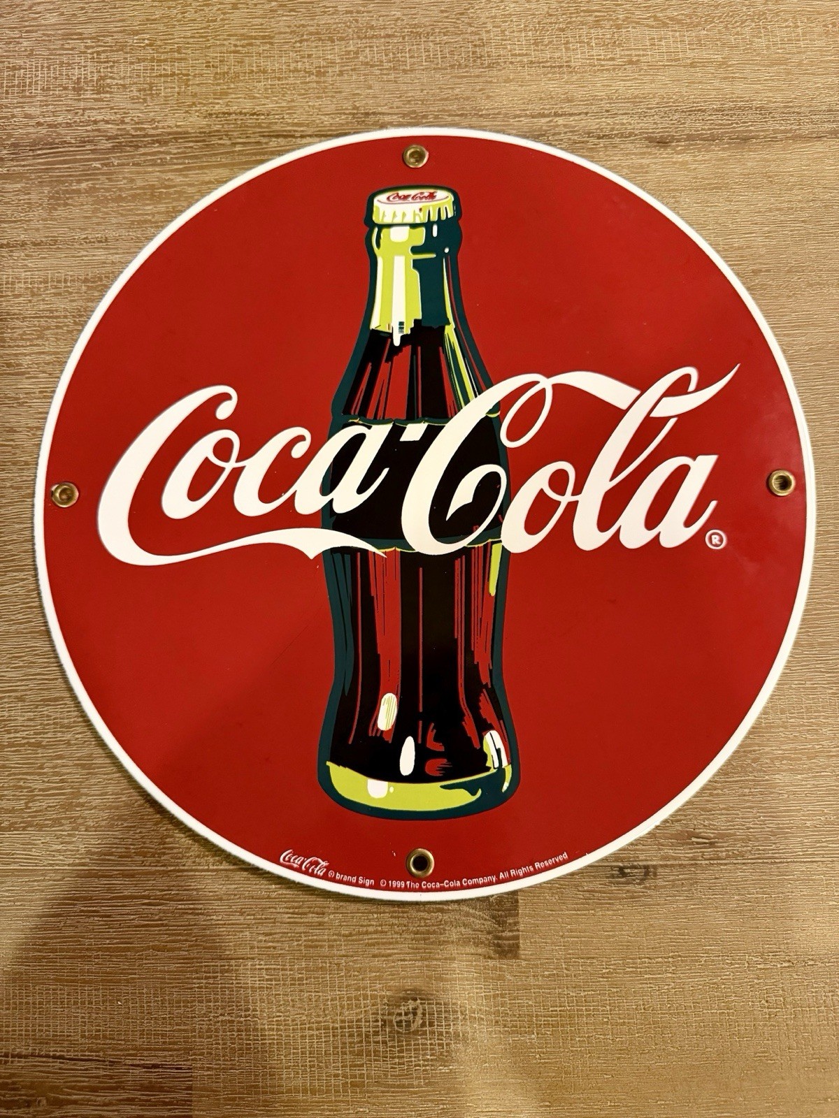 1999 Coca-Cola Round Porcelain Bottle Sign Red 12 Inch