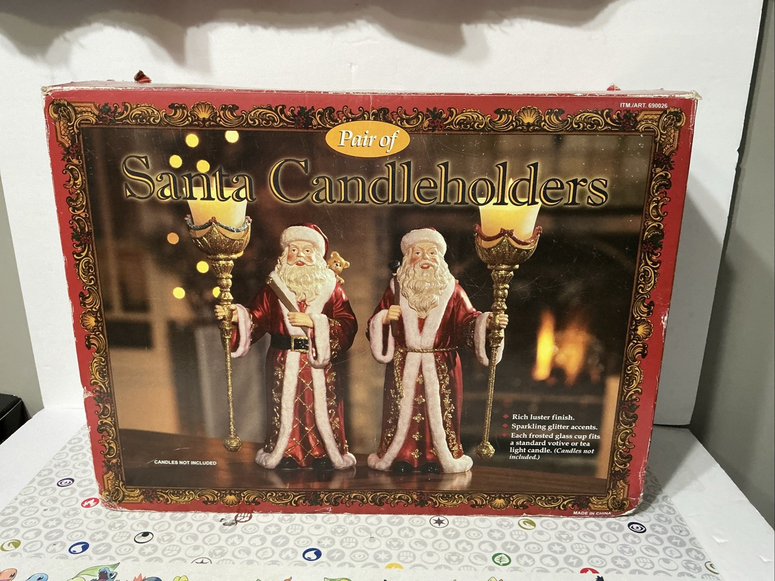 Pair Of Kirkland Costco Signature Christmas Santa Claus Candle Holders & Box 13 Pair Of Kirkland Costco Signature Christmas Santa Claus Candle Holders & Box 13
