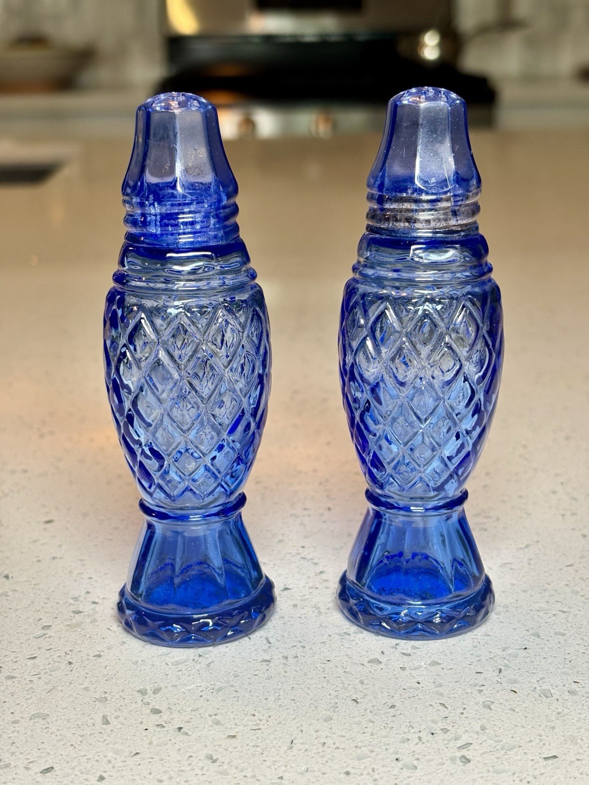 Vintage Avon Crystal Point Cobalt Blue Salt and Pepper Shakers Set