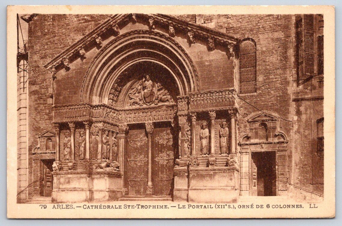 Antique France Postcard ARLES Saint Trophime Cathedral Portal 1922 Antique France Postcard ARLES Saint Trophime Cathedral Portal 1922