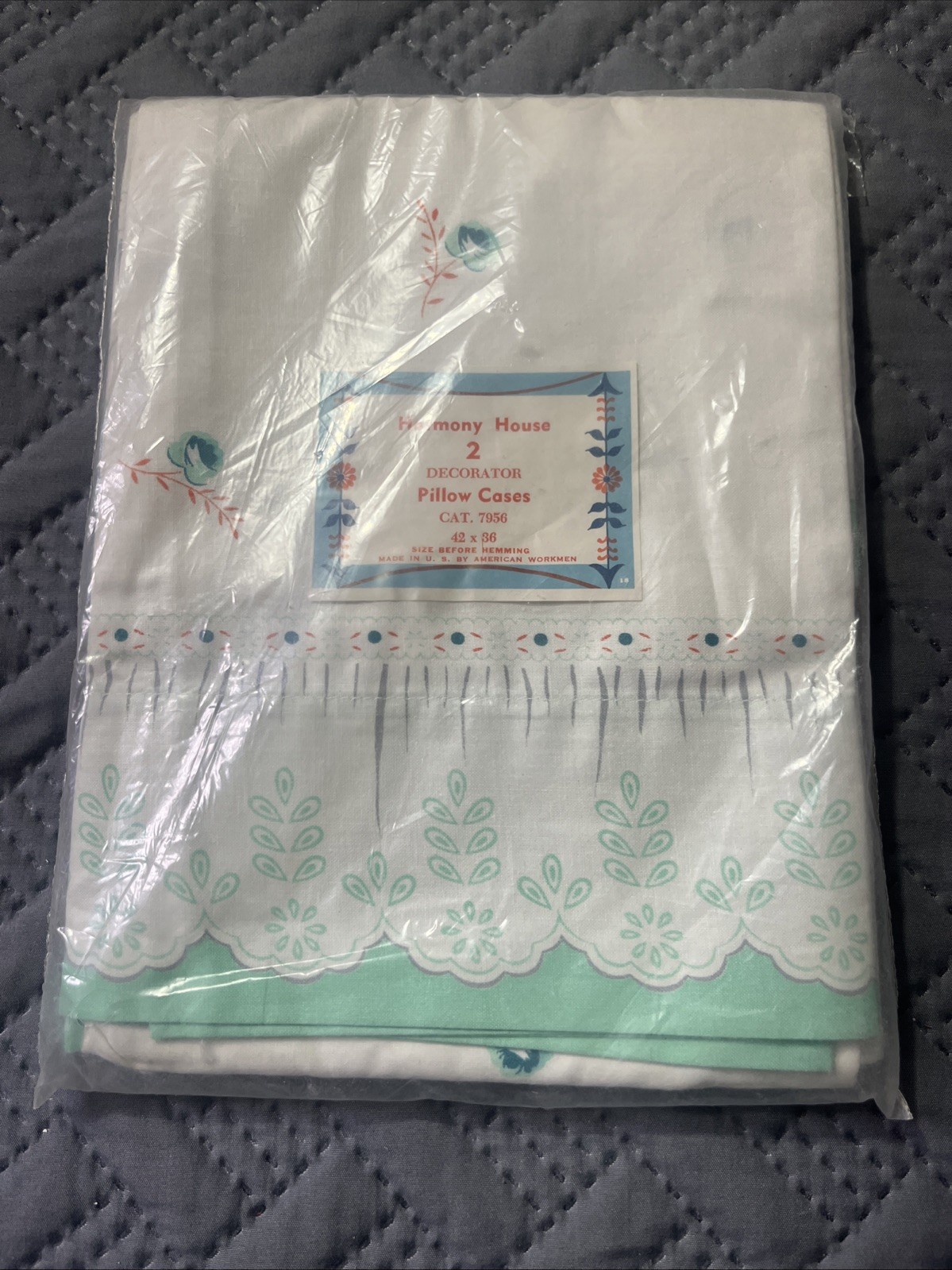 Vintage Set Of 2 Sears Harmony House Pillowcases Blue Floral Pattern #7946 Vintage Set Of 2 Sears Harmony House Pillowcases Blue Floral Pattern #7946