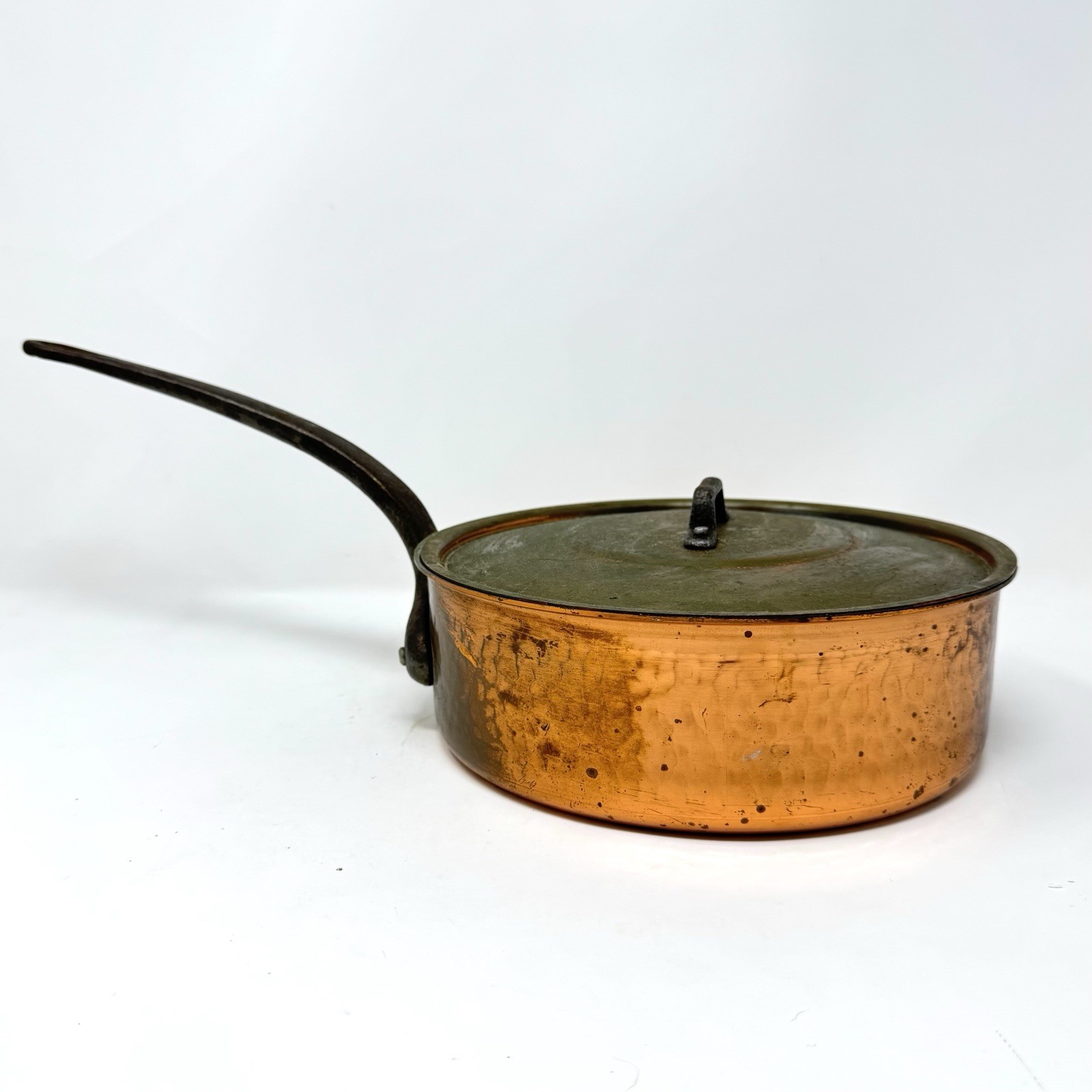 Vintage Matfer Bourgeat Hammered Copper 9”x3” Sauté Skillet Sauce Pan Lid France Vintage Matfer Bourgeat Hammered Copper 9”x3” Sauté Skillet Sauce Pan Lid France