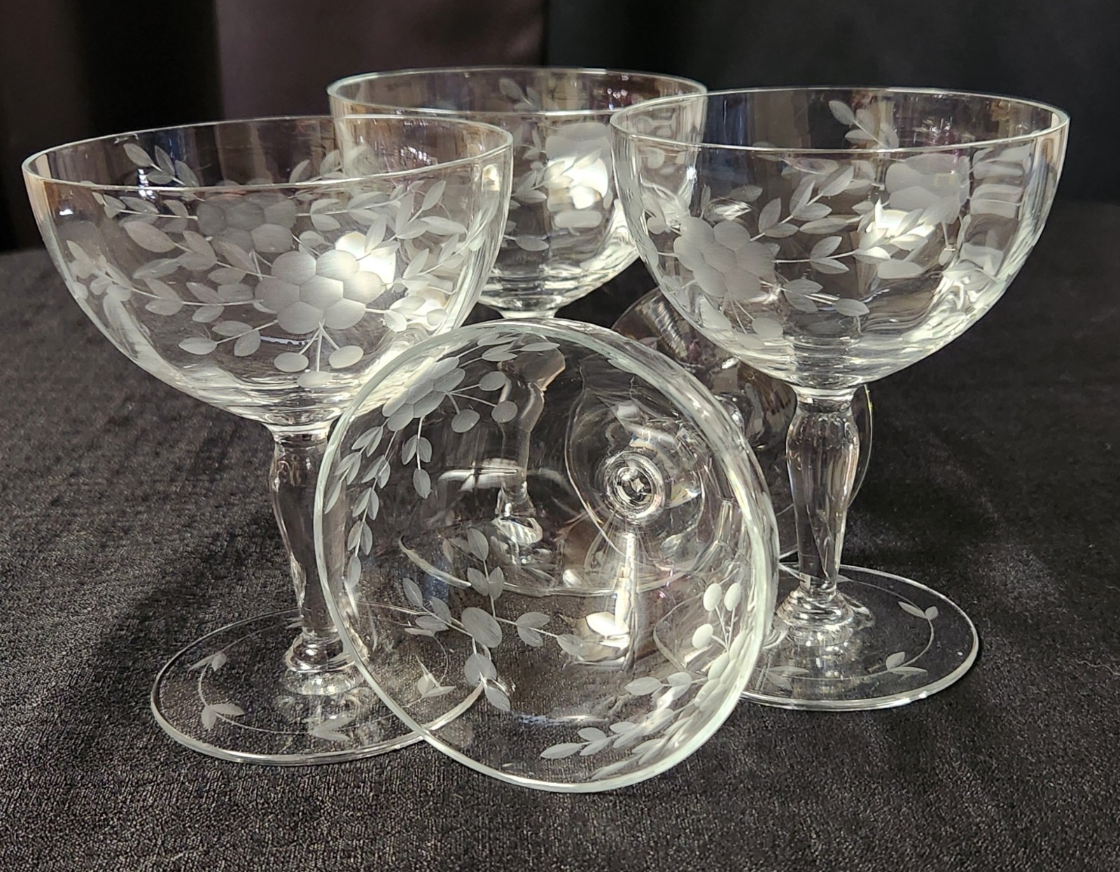Vintage Glastonbury-Lotus Glass Co. Champagne/Sherbet with 66-1 Gray Cut Florals Vintage Glastonbury-Lotus Glass Co. Champagne/Sherbet with 66-1 Gray Cut Florals