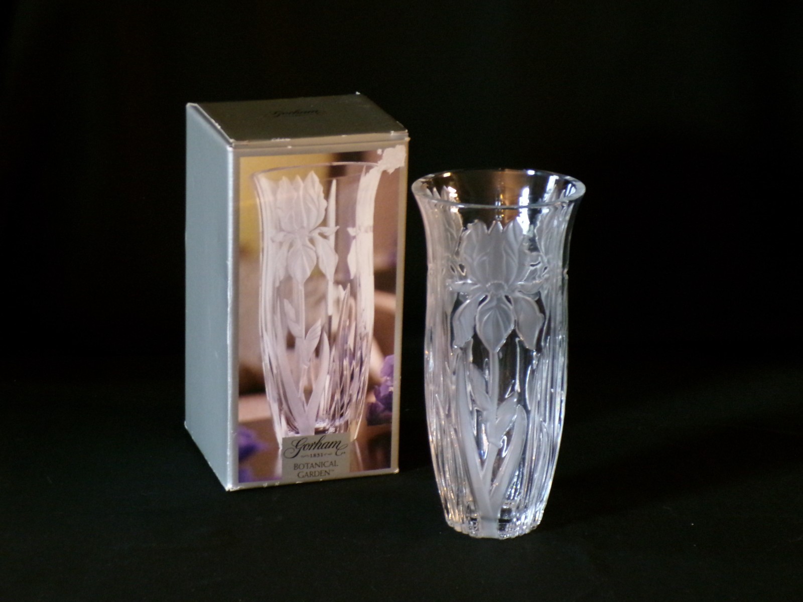 Gorham Crystal Iris Vase | Botanical Garden Collection | Etched Floral Design