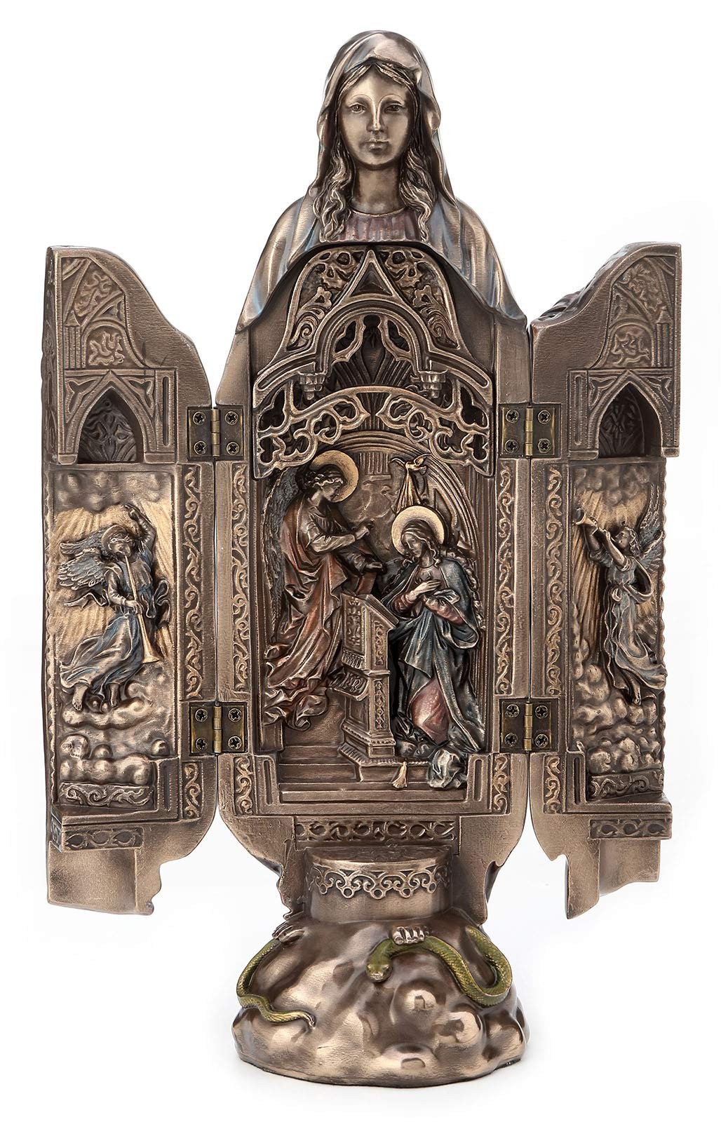 Veronese Design Lady of Grace Polyptych Sculpture of Annunciation, Bronze Veronese Design Lady of Grace Polyptych Sculpture of Annunciation, Bronze