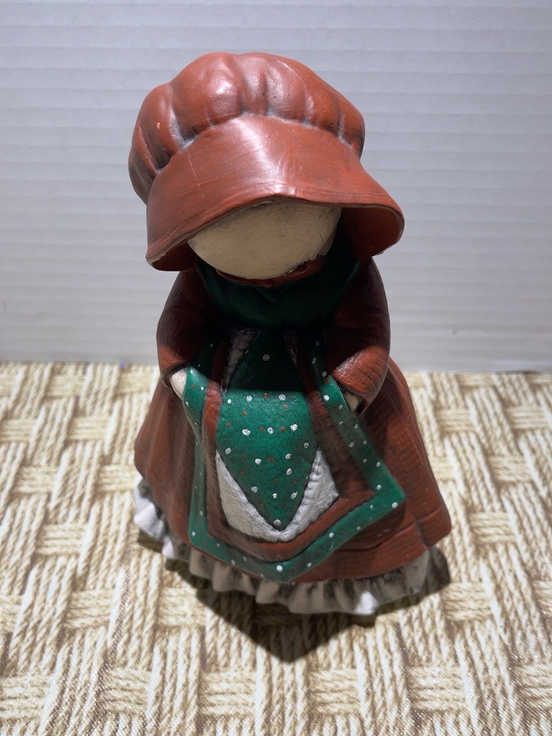 Vintage Mexico Folk Art Woman Figurine Bonnet Apron Primitive Country Decor 7”