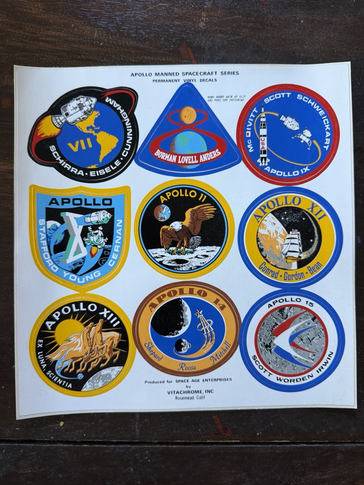 Vintage Apollo 7-15 NASA Mission Decal Sheet Vitachrome Space Age Unused