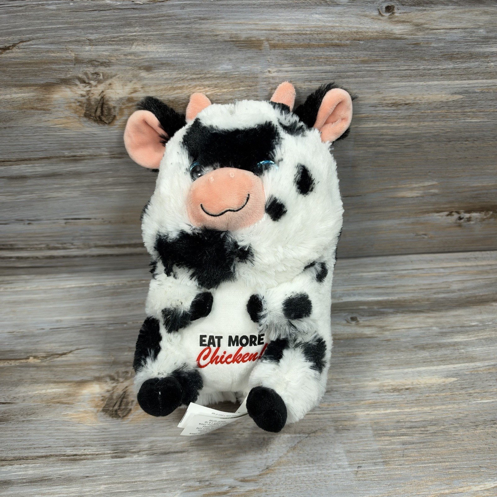 Chick-fil-A Eat More Chicken Plush Cow Advertising Character White Black Pink 8”