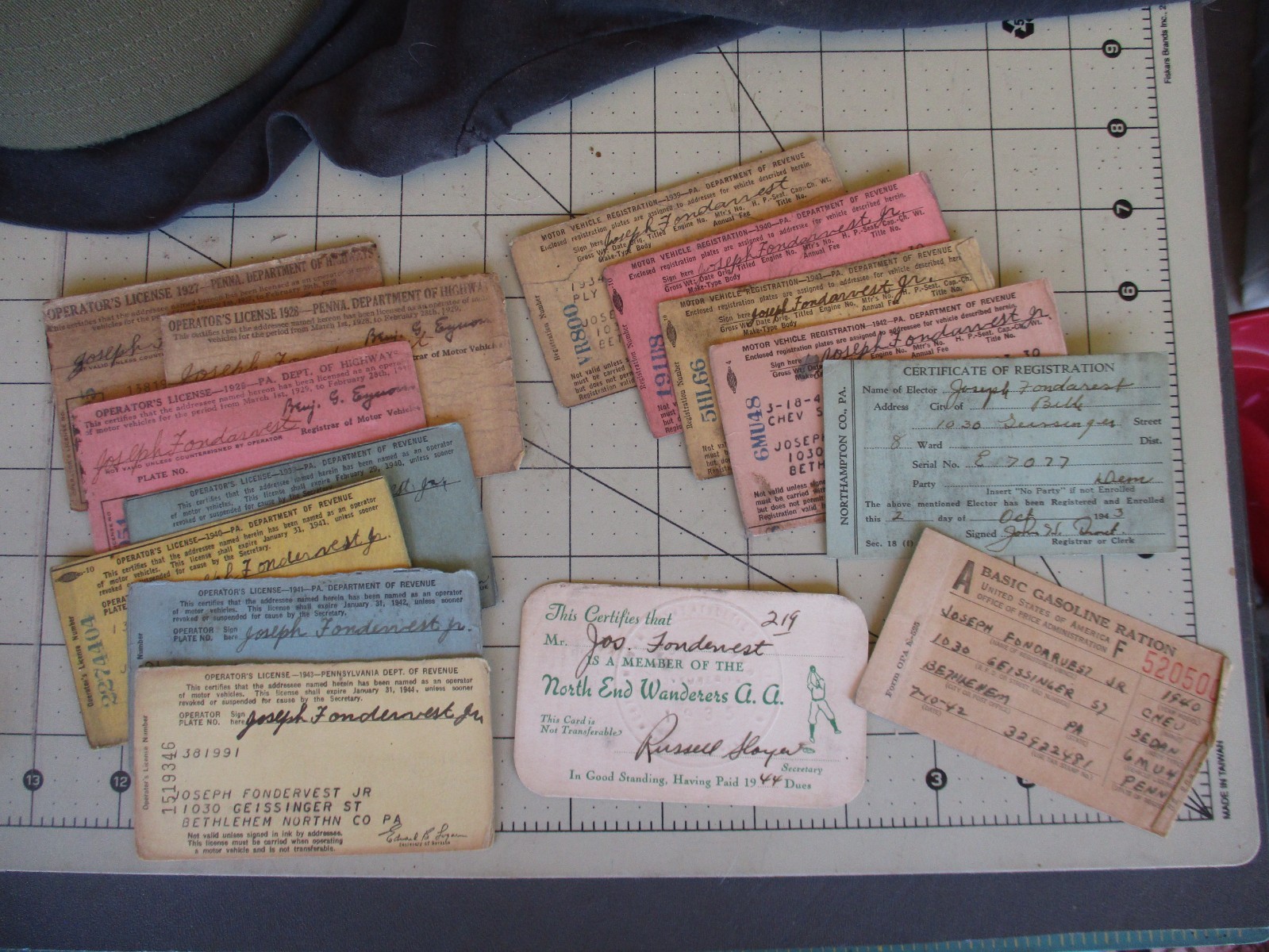 Vtg 1920s 30s 40s Drivers Licenses & Vehicle Registration Cards, BETHLEHEM PA