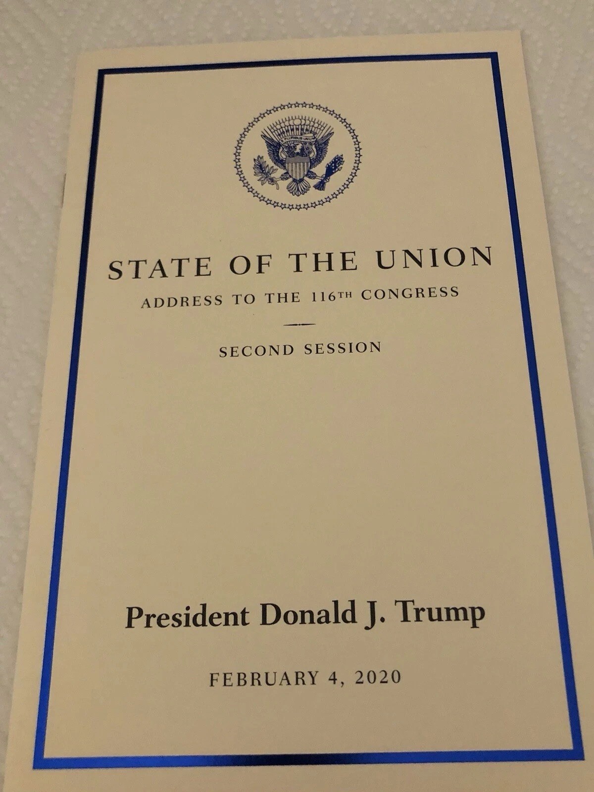 TRUMP 2020 STATE OF THE UNION ADDRESS WHITE HOUSE REPUBLICAN GOP MAGA BOOK