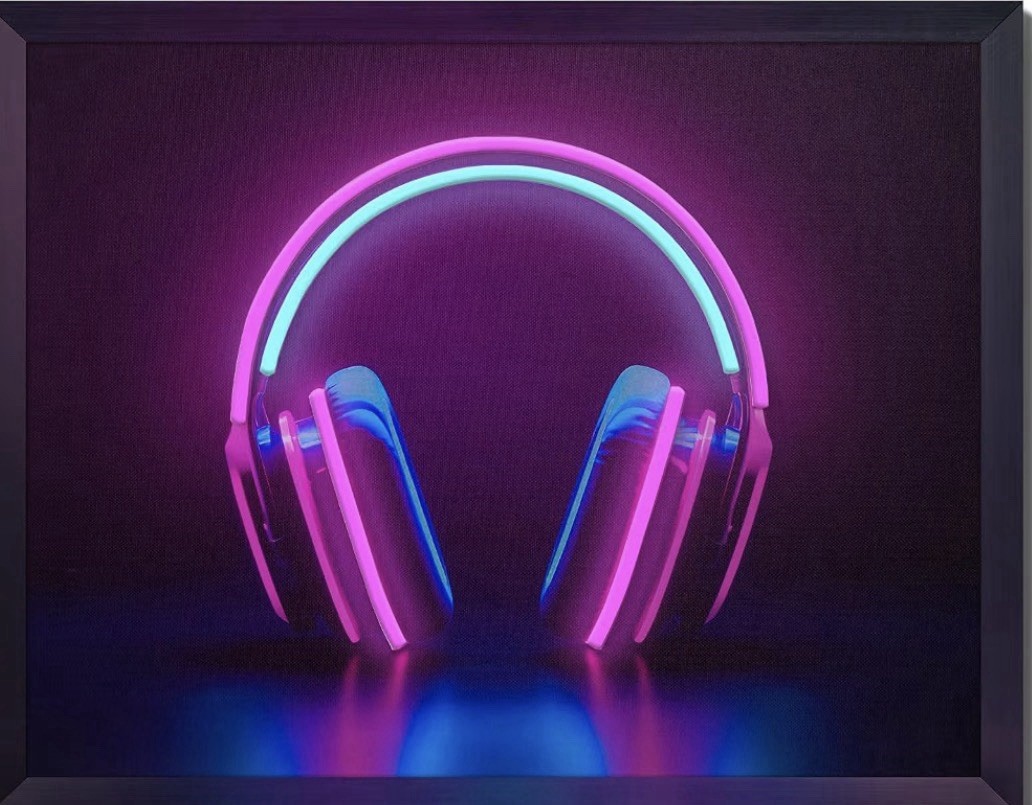 Framed LED Wall Light Neon Headphones Design - Pink/Blue/Black VIYYIEA Neon
