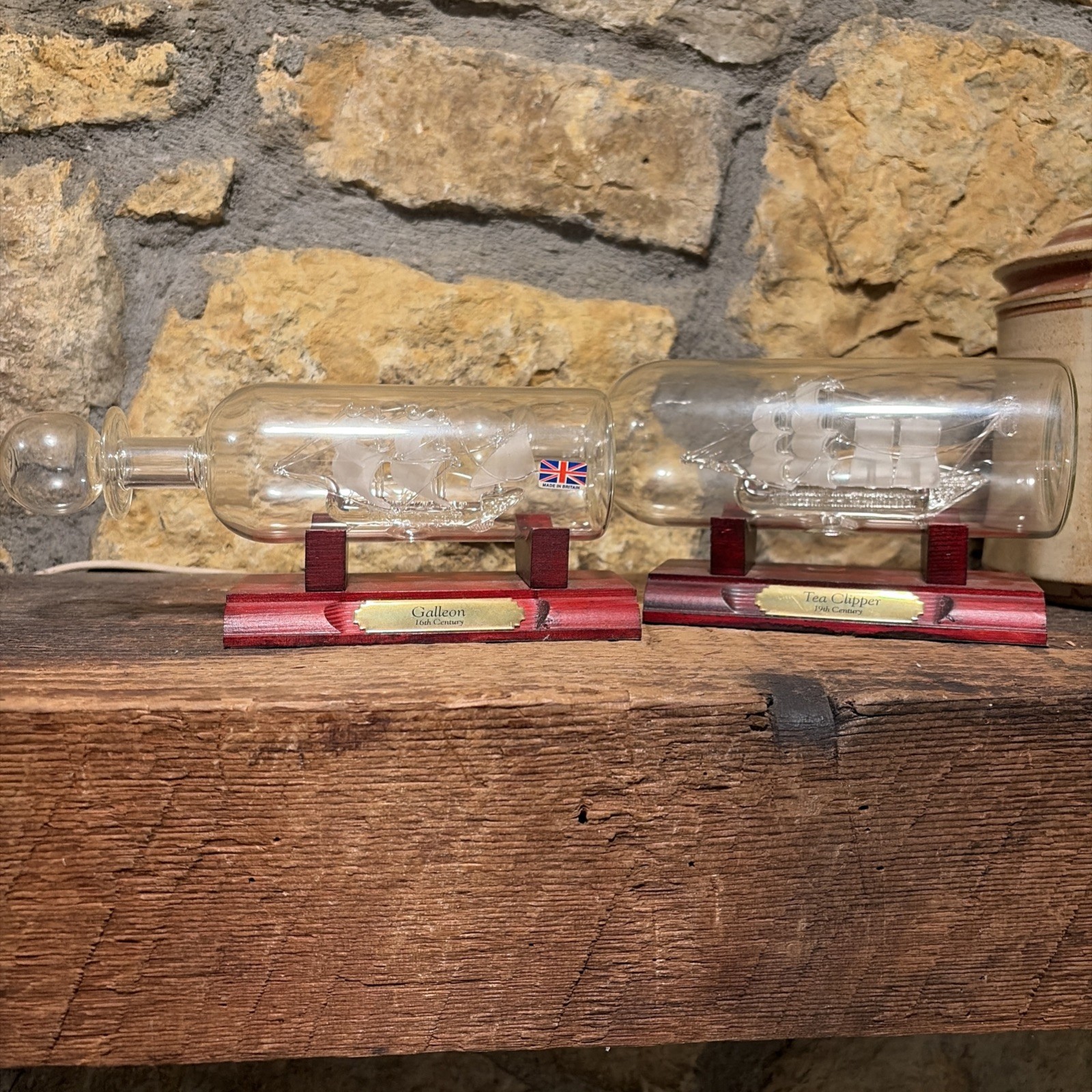2 Ships in Bottle Galleon & Tea Clipper Handmade Blown Glass Rare Vintage Decor 2 Ships in Bottle Galleon & Tea Clipper Handmade Blown Glass Rare Vintage Decor