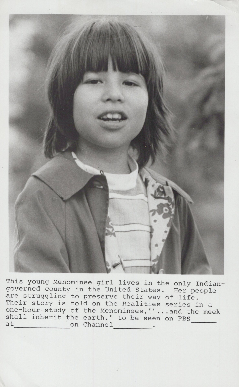 PBS 1960s Menominee girl Indian governed county USA Realities series Photo