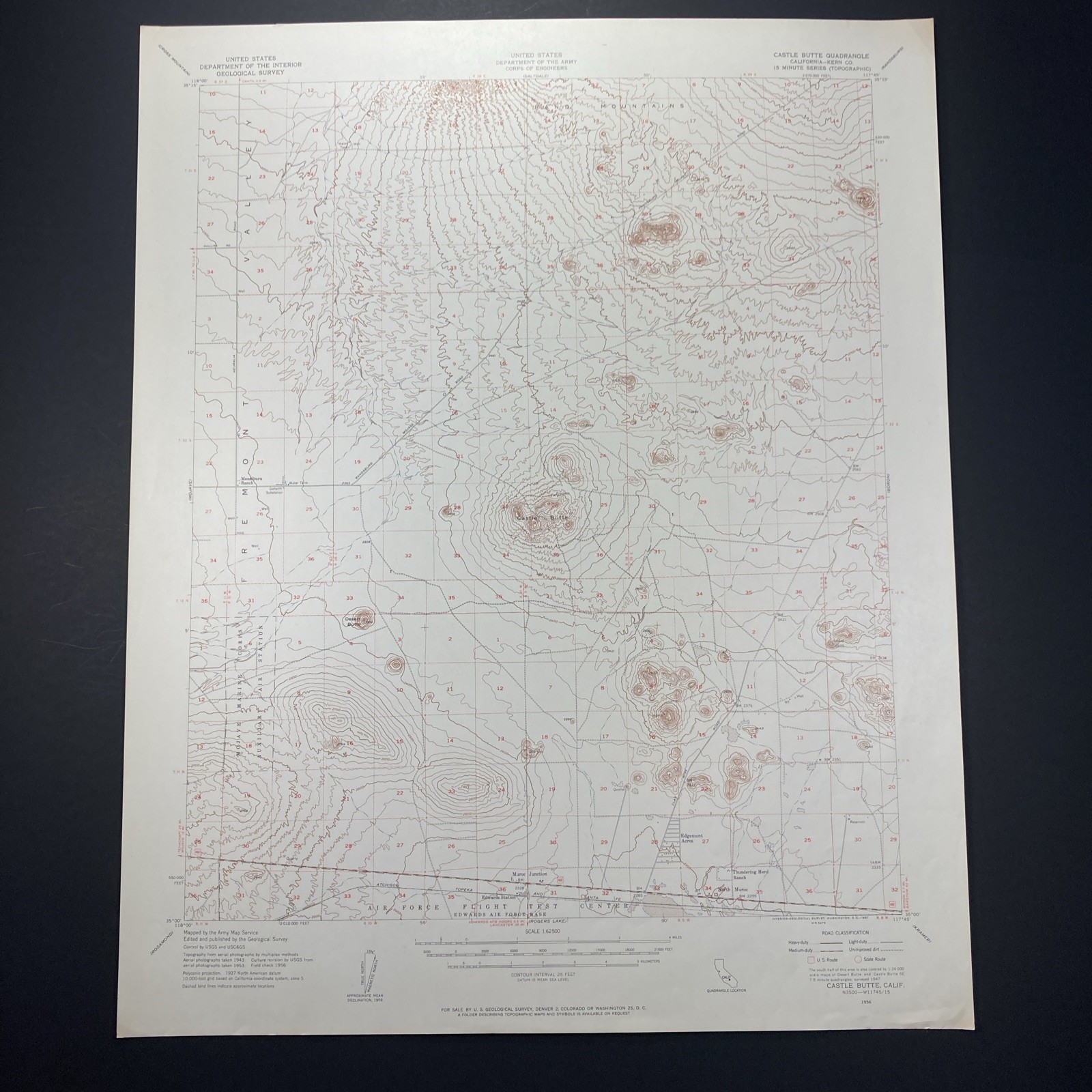 Castle Butte CA Quadrangle 1956 Topo Map California Vintage USGS