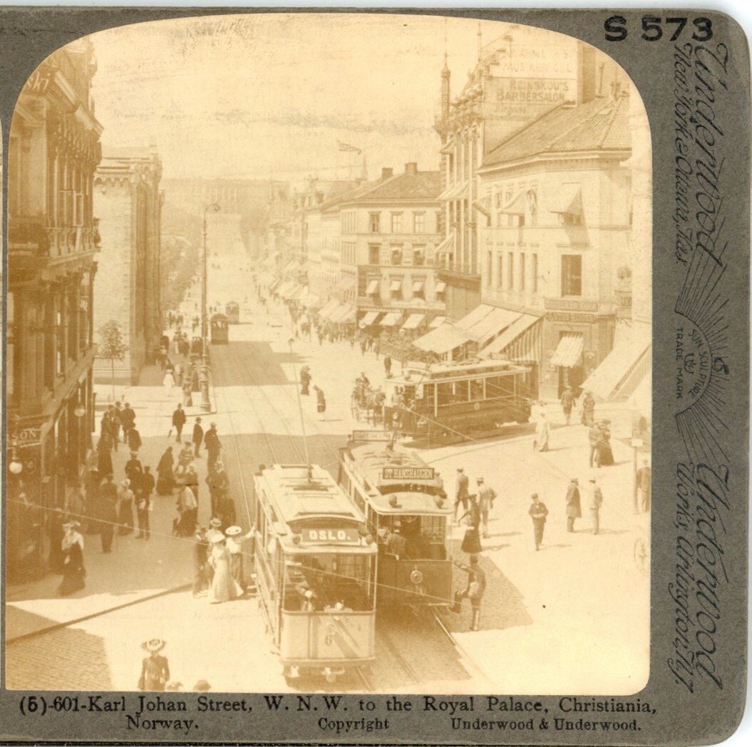 NORWAY, Karl Johan St. Toward The Palace, Christiania--Underwood Stereoview T155