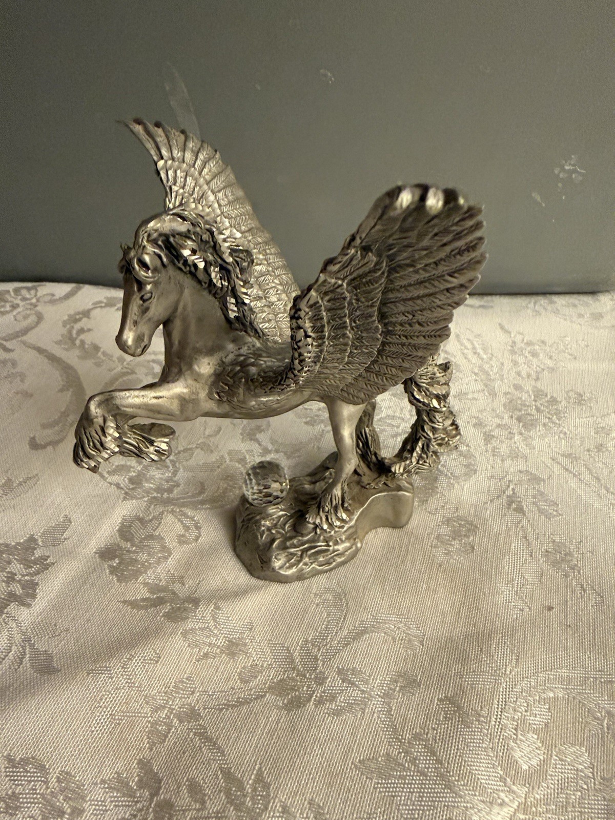 1992 Masterworks Fine Pewter PEGASUS Statuette | AB Crystal Orb | Mythical