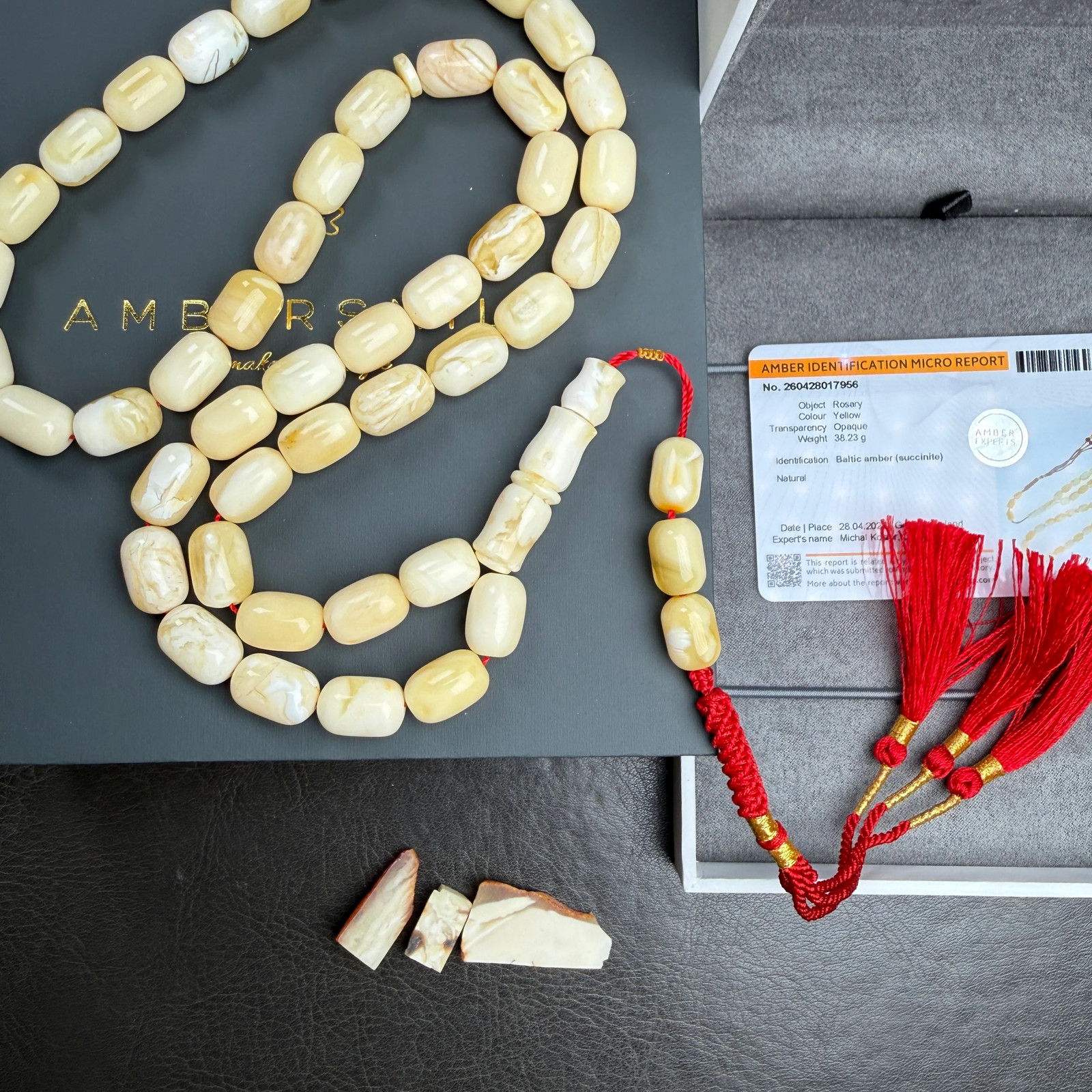 Royal White Amber Misbaha Tasbih 45 Beads 9x13mm 38.2g Lab certificate