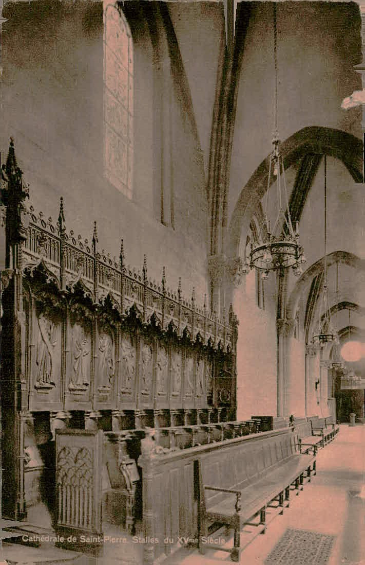 Geneva Switzerland St Pierre Cathedral Choir Stalls Vintage Postcard Geneva Switzerland St Pierre Cathedral Choir Stalls Vintage Postcard