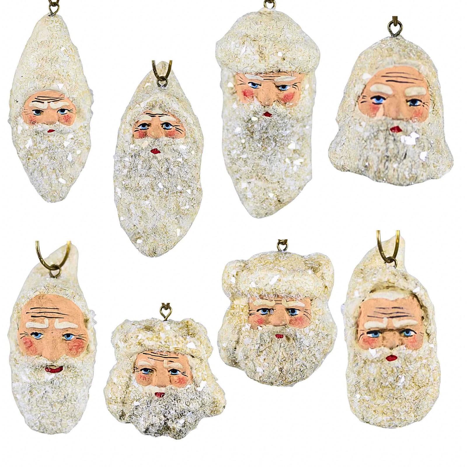 Marolin 2.25In White Christmas Santa Heads 8 Pc Set, , Vintage German Wmk11m Marolin 2.25In White Christmas Santa Heads 8 Pc Set, , Vintage German Wmk11m
