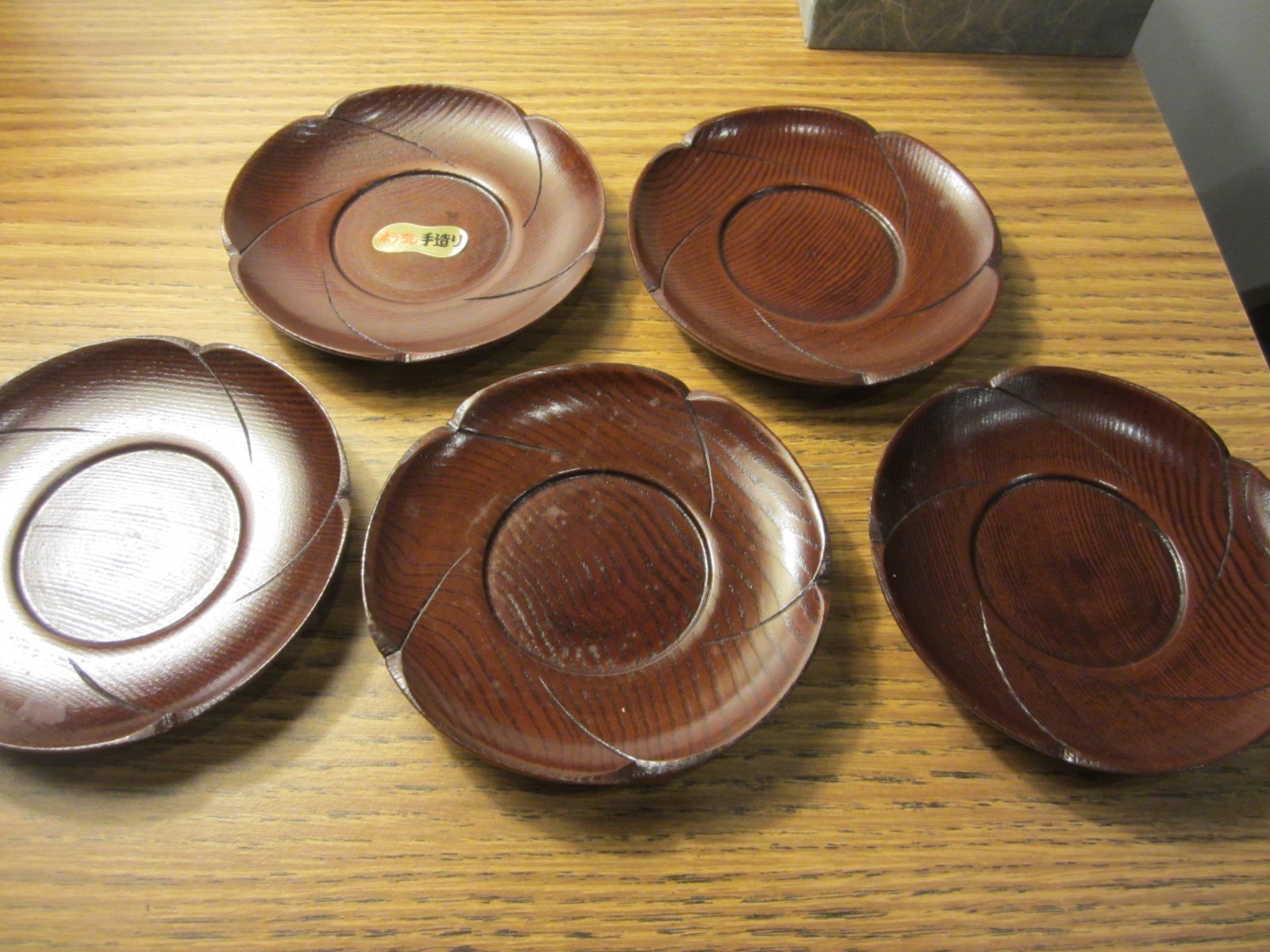 Vintage Japanese Wooden Chataku Tea Saucers Set 5 Urushi Lacquer Boxed Craft