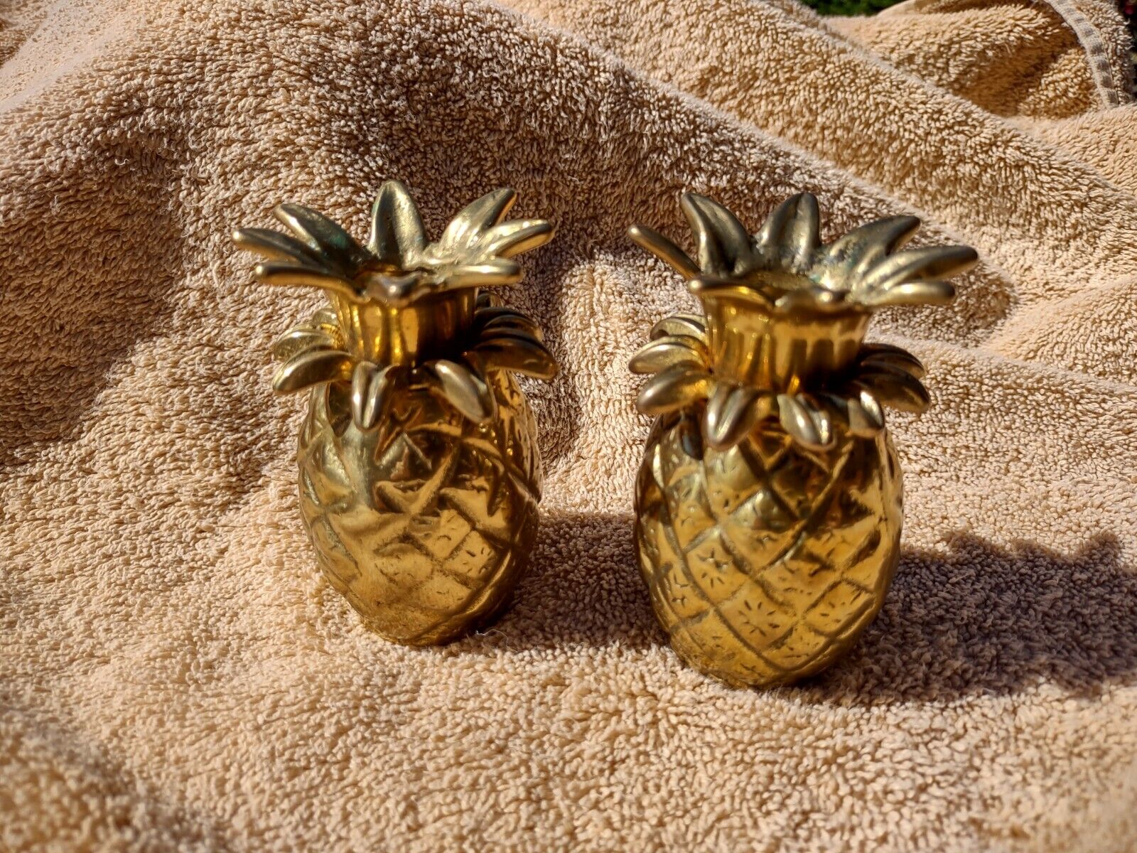 Pair of vintage brass pineapple candle holders
