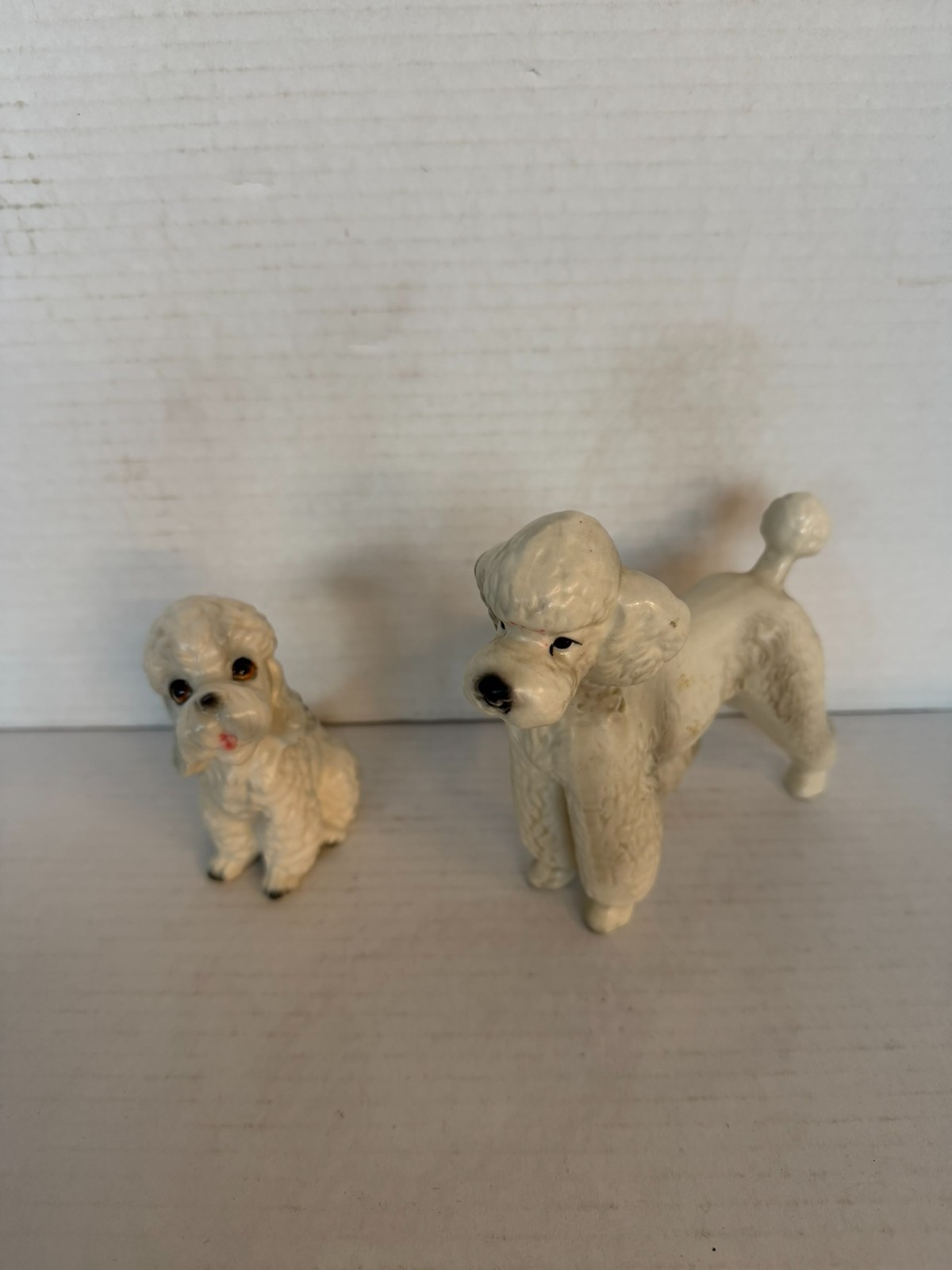 Vintage Mid Century Poodle Figurines - set of 2 - White with some gray highlight