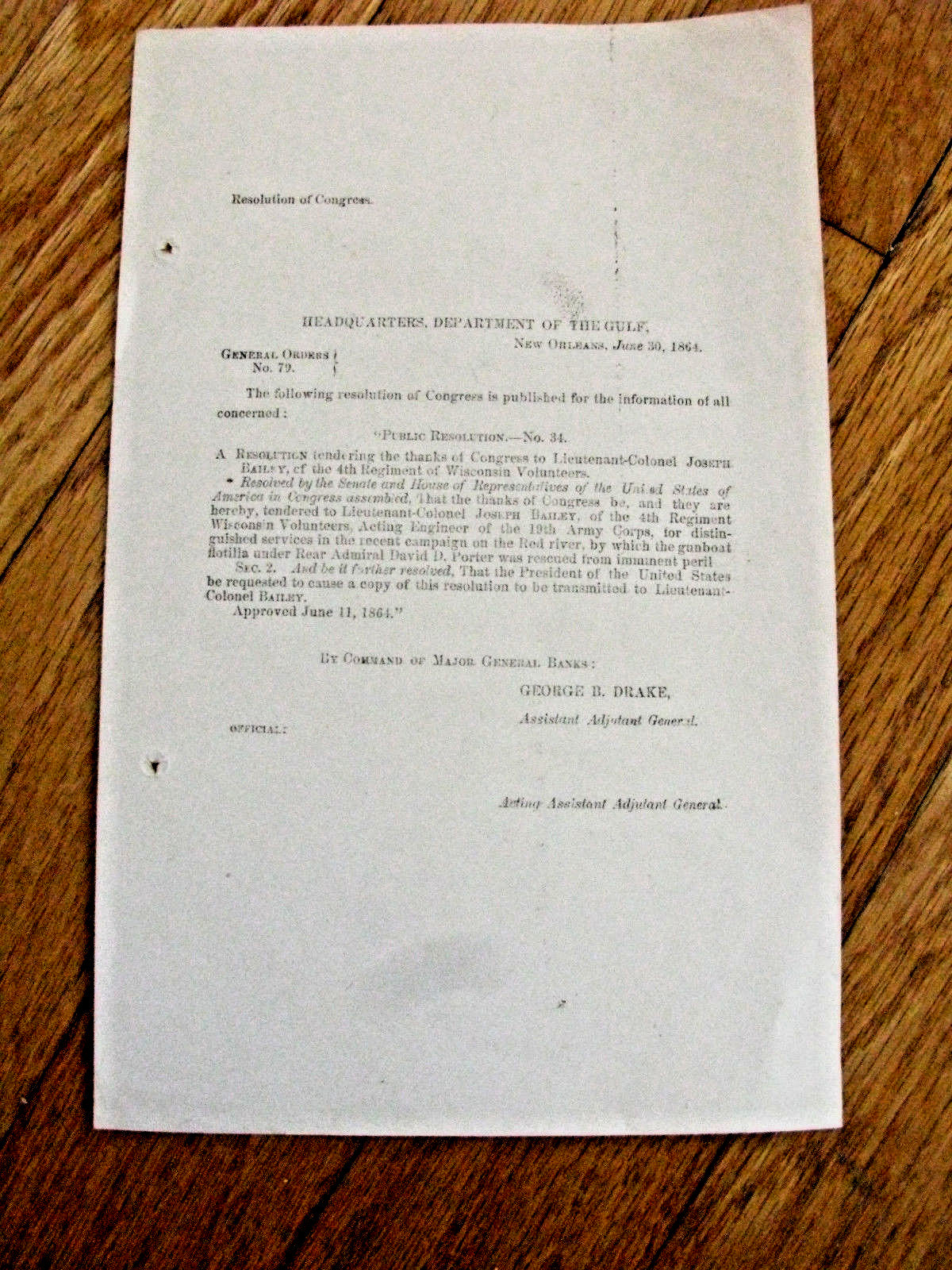 CIVIL WAR LOUISIANA RED RIVER CAMPAIGN COL JOSEPH BAILEY SAVES THE FLEET 1864