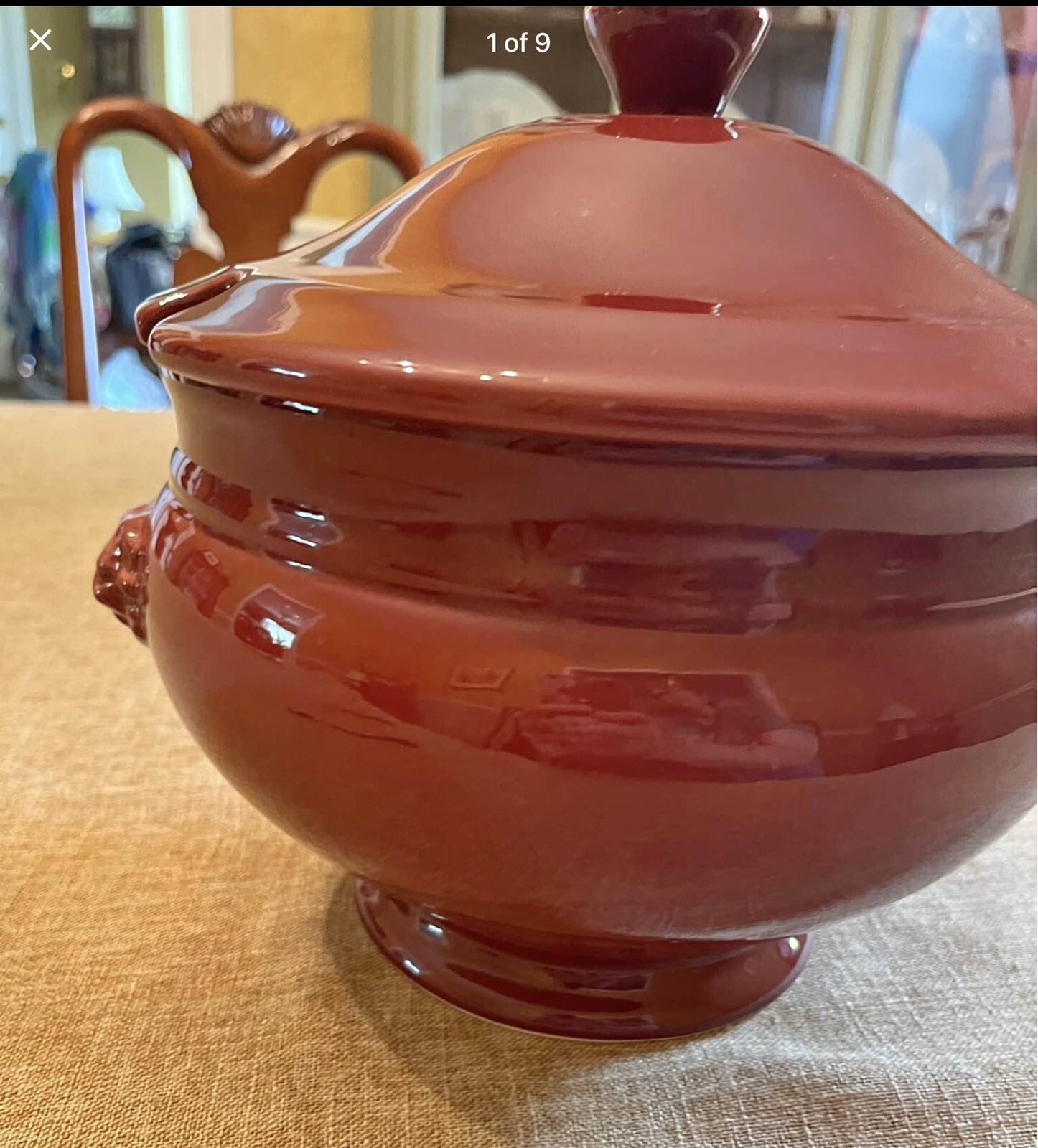 DEFECTIVE other see details Emile Henry Lion Head Soup Tureen with Lid P G3D