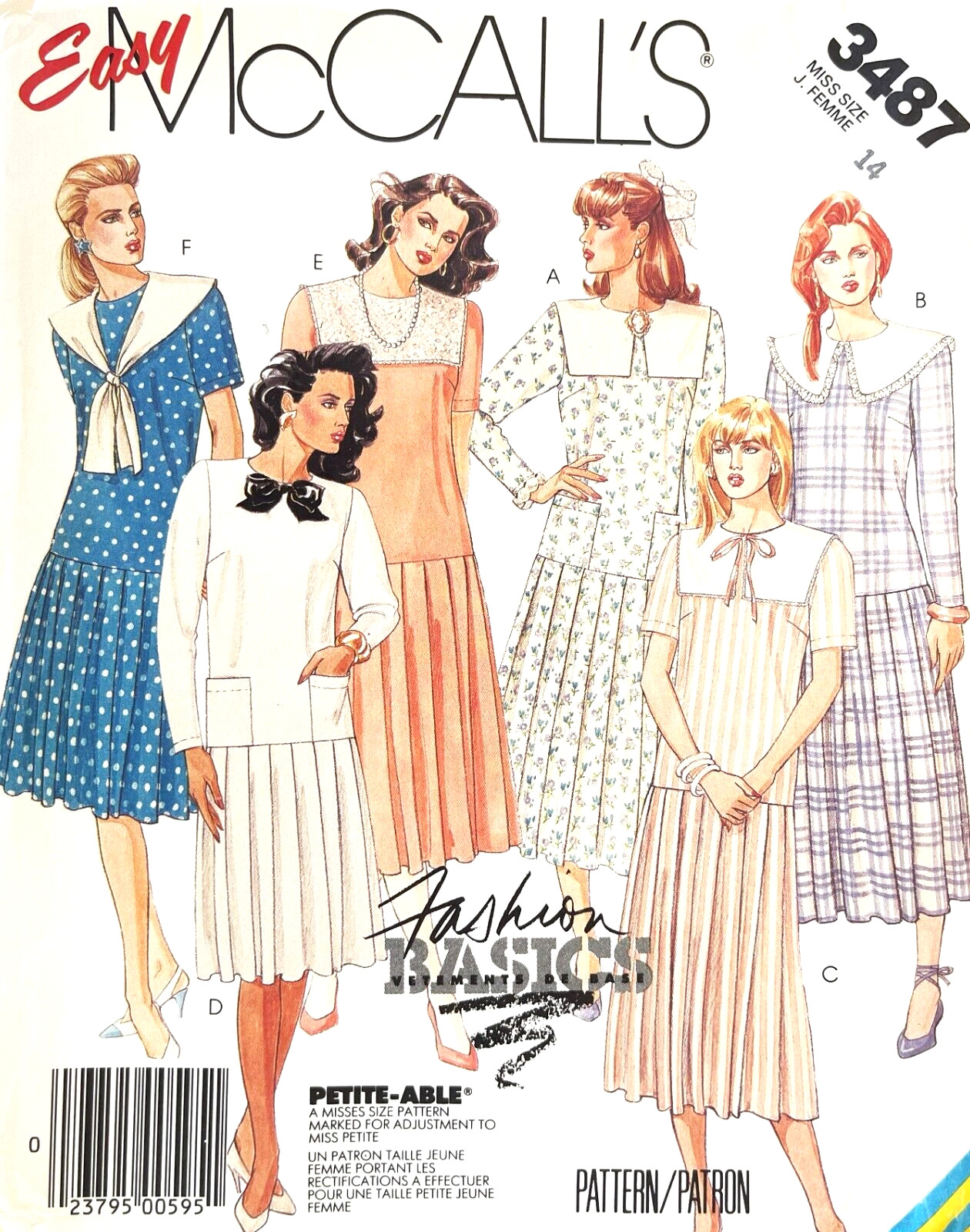 1980's McCall's Misses' Dress Pattern 3487 Size 14 UNCUT