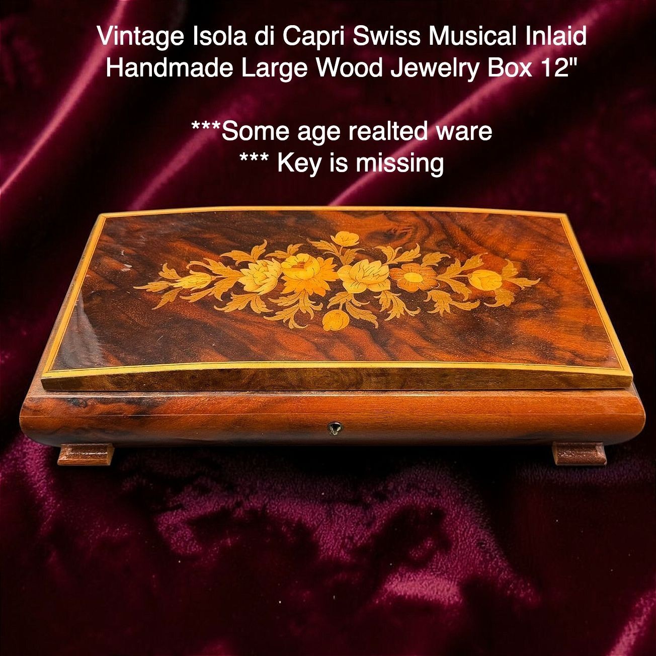 Vintage MAPSA Isola di Capri Swiss Musical Inlaid Wood Jewelry Box 12\ Vintage MAPSA Isola di Capri Swiss Musical Inlaid Wood Jewelry Box 12\